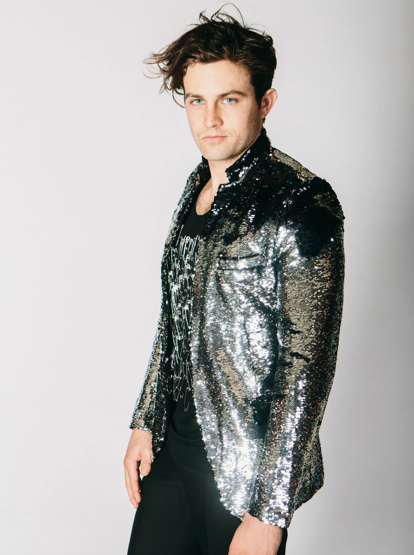 office workers Any Old Iron Men's Black/Silver Sequin Jacket