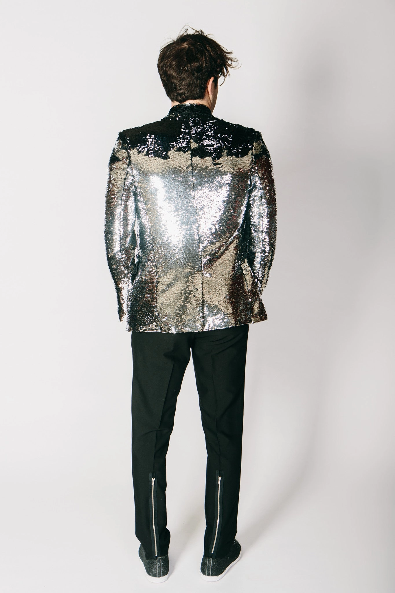 Any Old Iron Men's Black/Silver Sequin Jacket Floss
