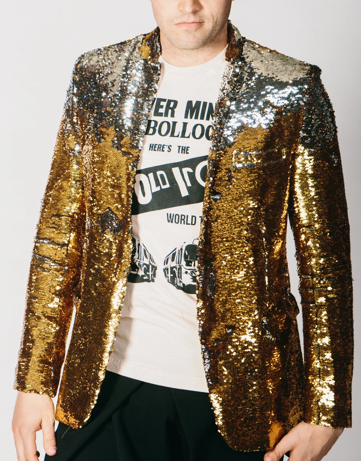 High Visibility Elements Any Old Iron Men's Gold/Silver Sequin Suit Blazer Jacket