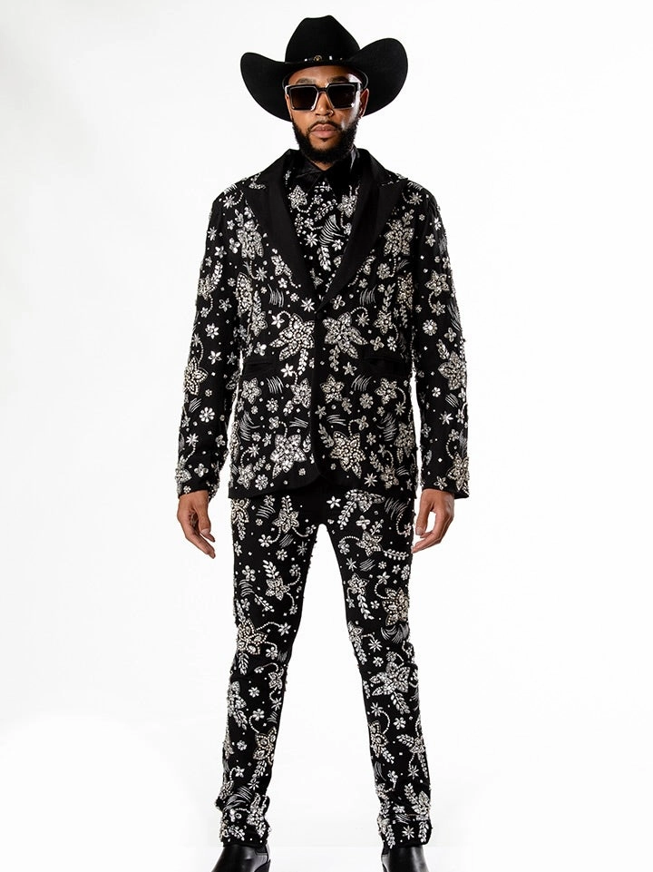 Any Old Iron Men's Sparkle Flower Suit Sleek Appearance