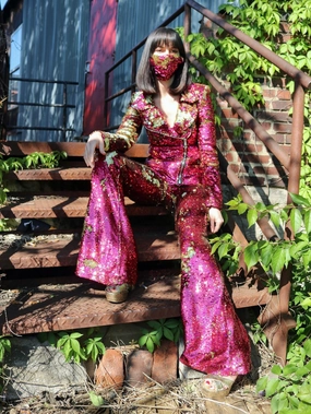 Any Old Iron Pink Hologram Moto Jacket Striped