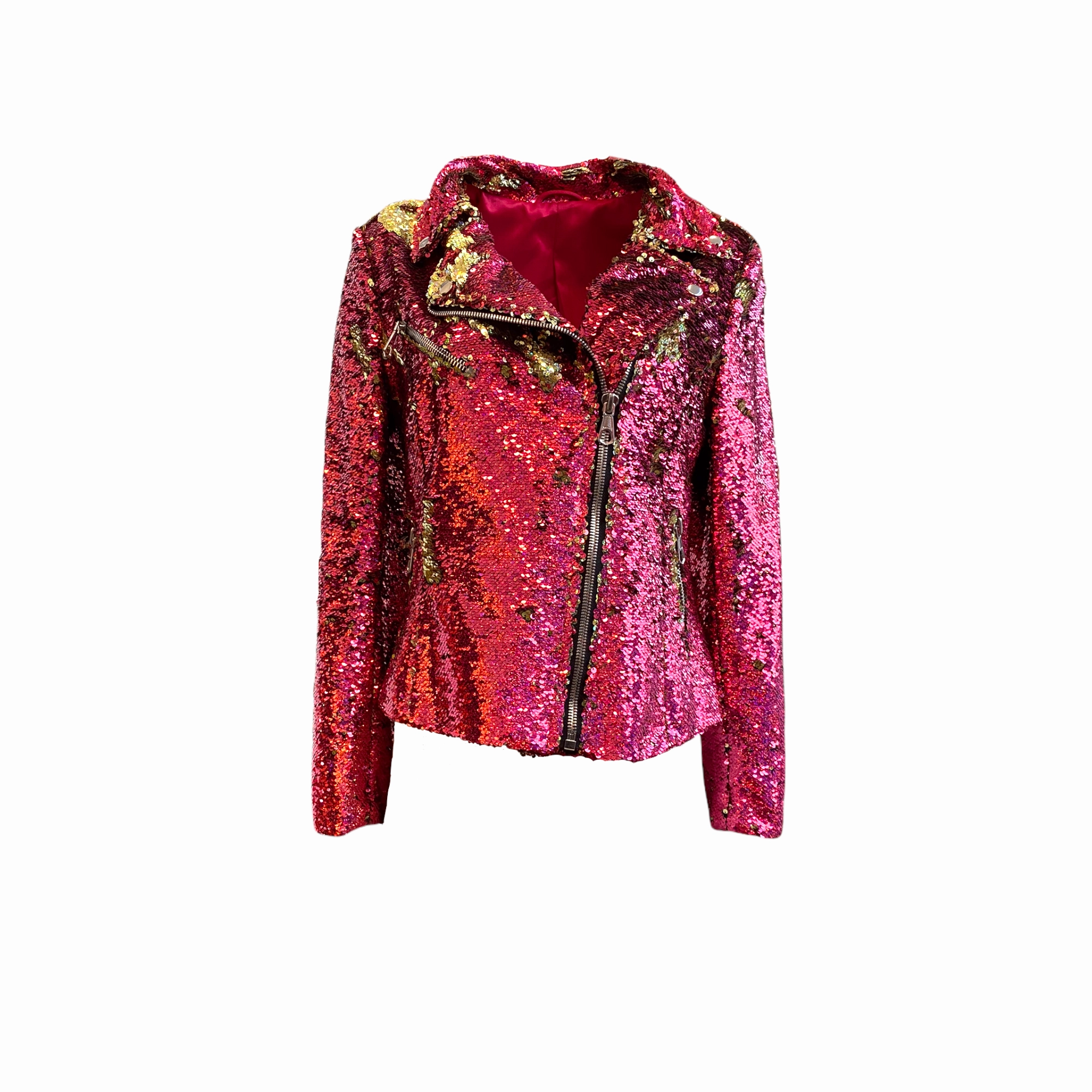 Rain Resistant Any Old Iron Pink Hologram Moto Jacket