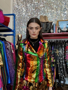 Chic Survive Any Old Iron Rainbow Sequin Moto