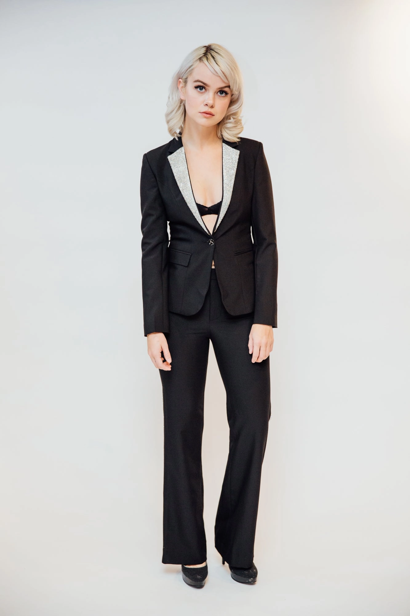 Any Old Iron Rhinestone Lapel Suit Chic Business Contemporary Fashion