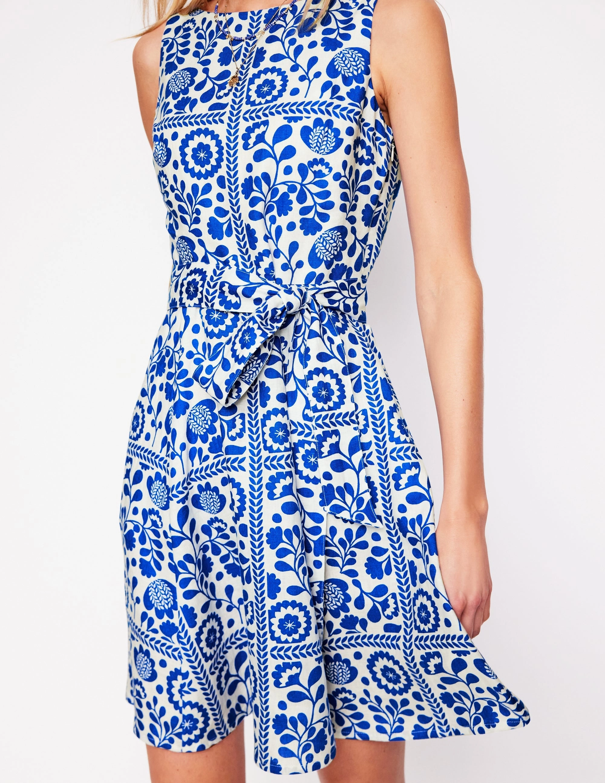 Premium Look Anya Sleeveless Linen Dress-Gallery Blue, Walled Garden