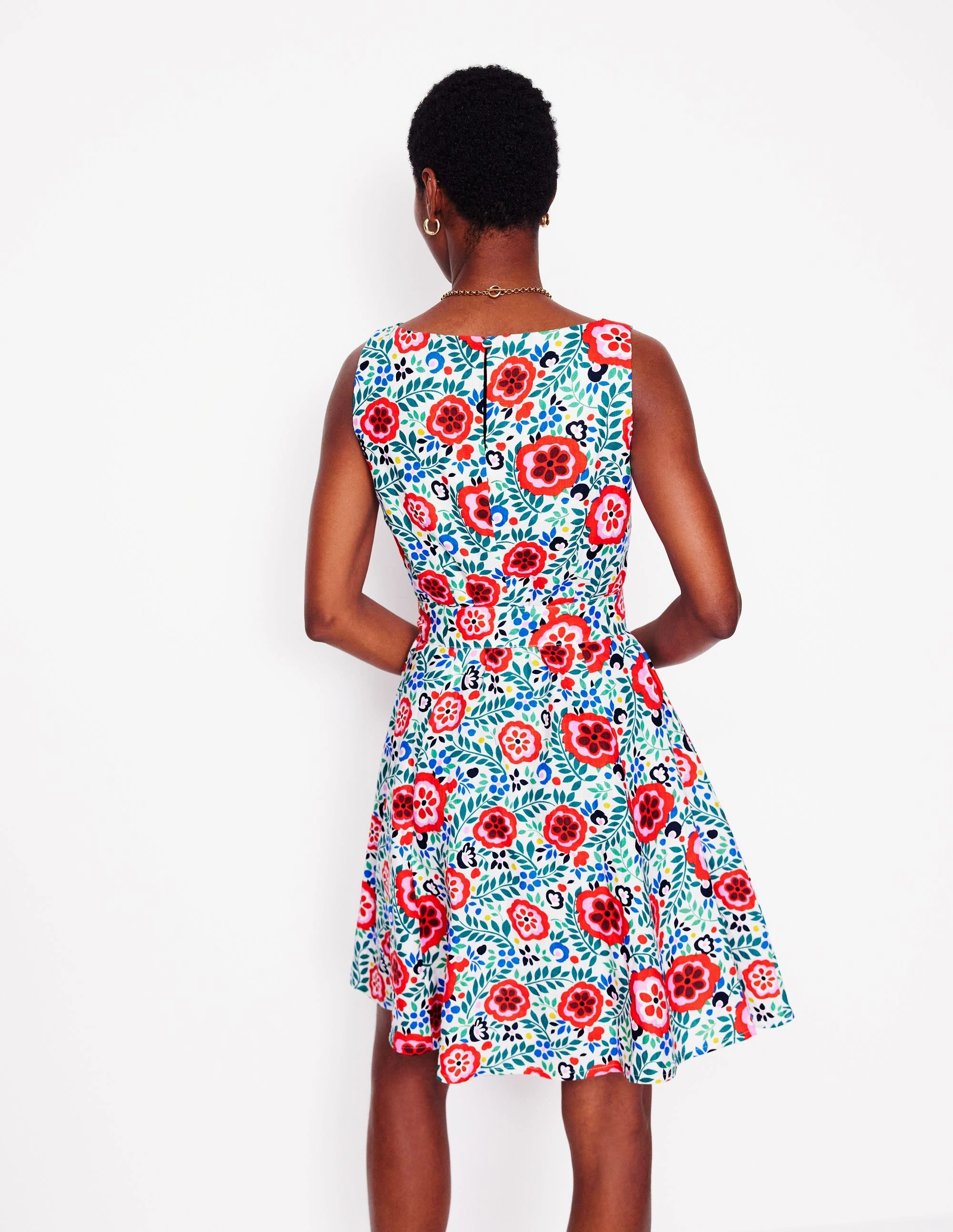 Anya Sleeveless Linen Dress-Multi, Foliage Scatter Cool Motion Anytime Fit