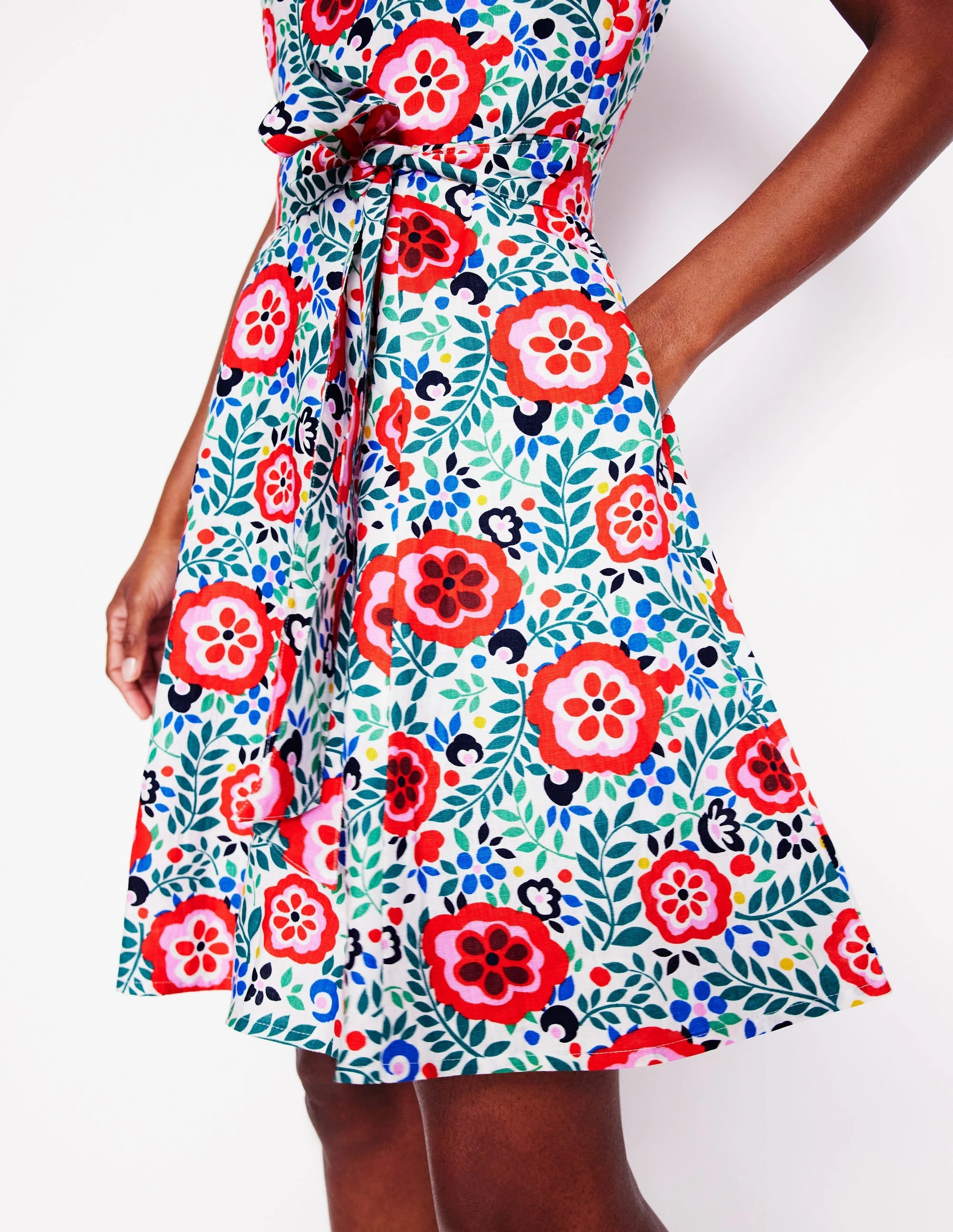 Relax Motion Layered-Look Anya Sleeveless Linen Dress-Multi, Foliage Scatter