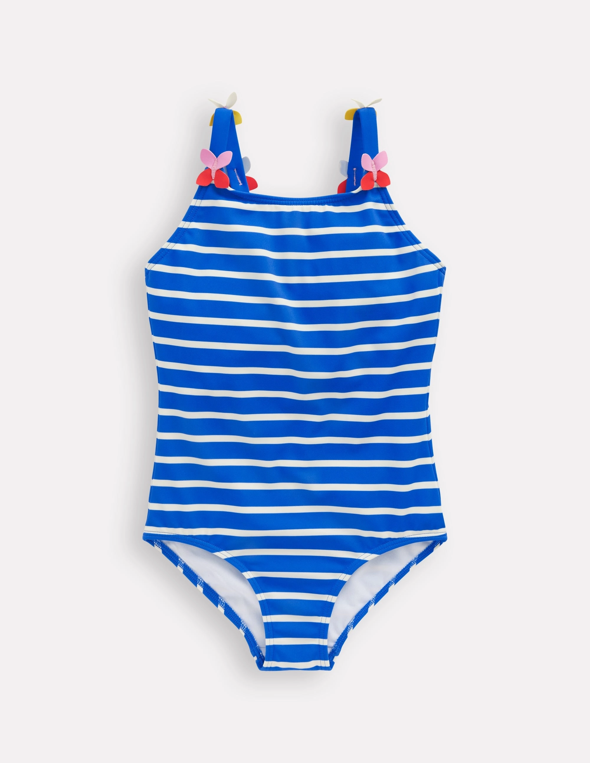 Mesh-Panels Appliqu??  Strap Swimsuit-Gallery Blue Stripe Butterfly