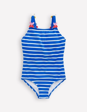 Appliqu??  Strap Swimsuit-Gallery Blue Stripe Butterfly Beach Style