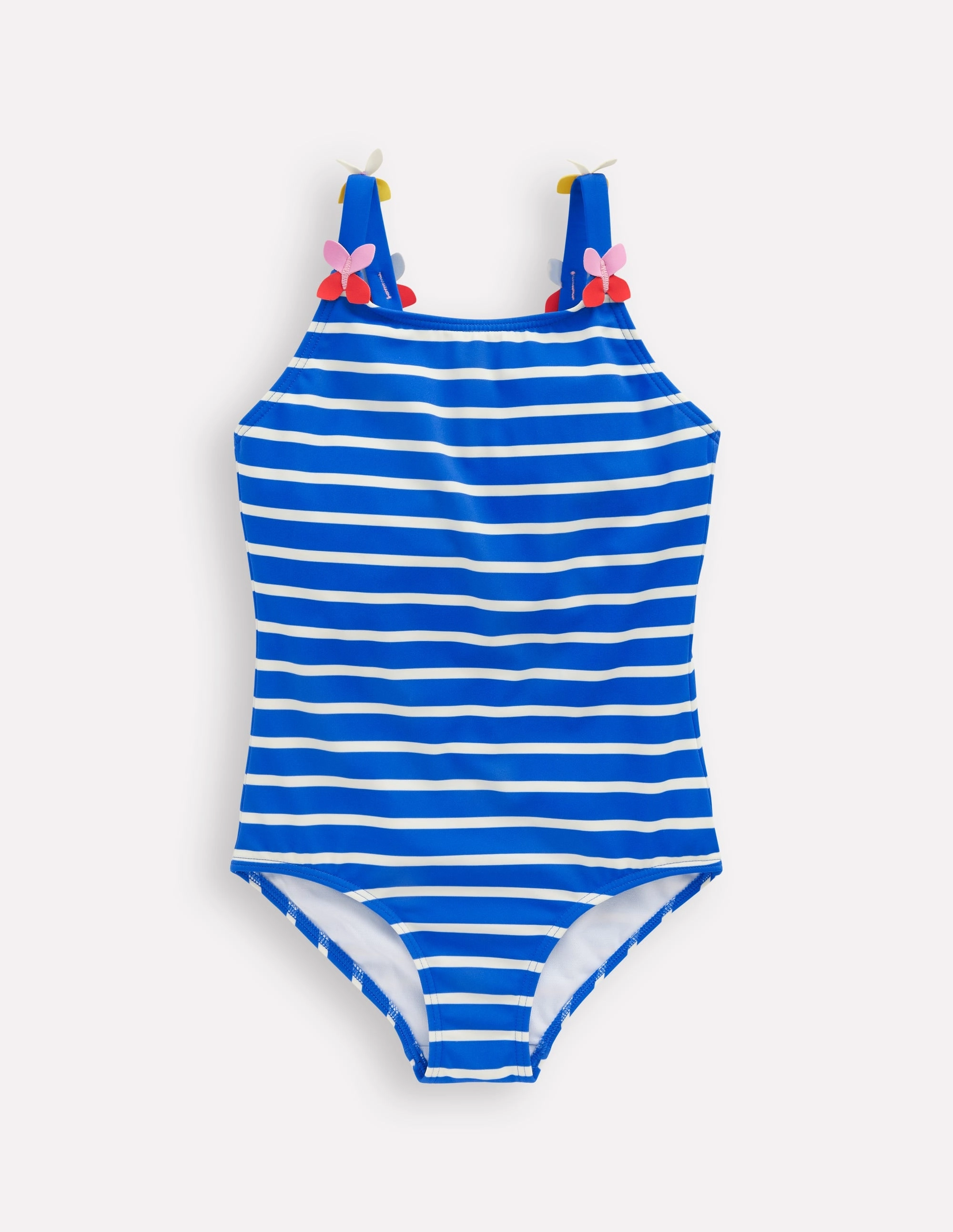 Appliqu??  Strap Swimsuit-Gallery Blue Stripe Butterfly Beach Style