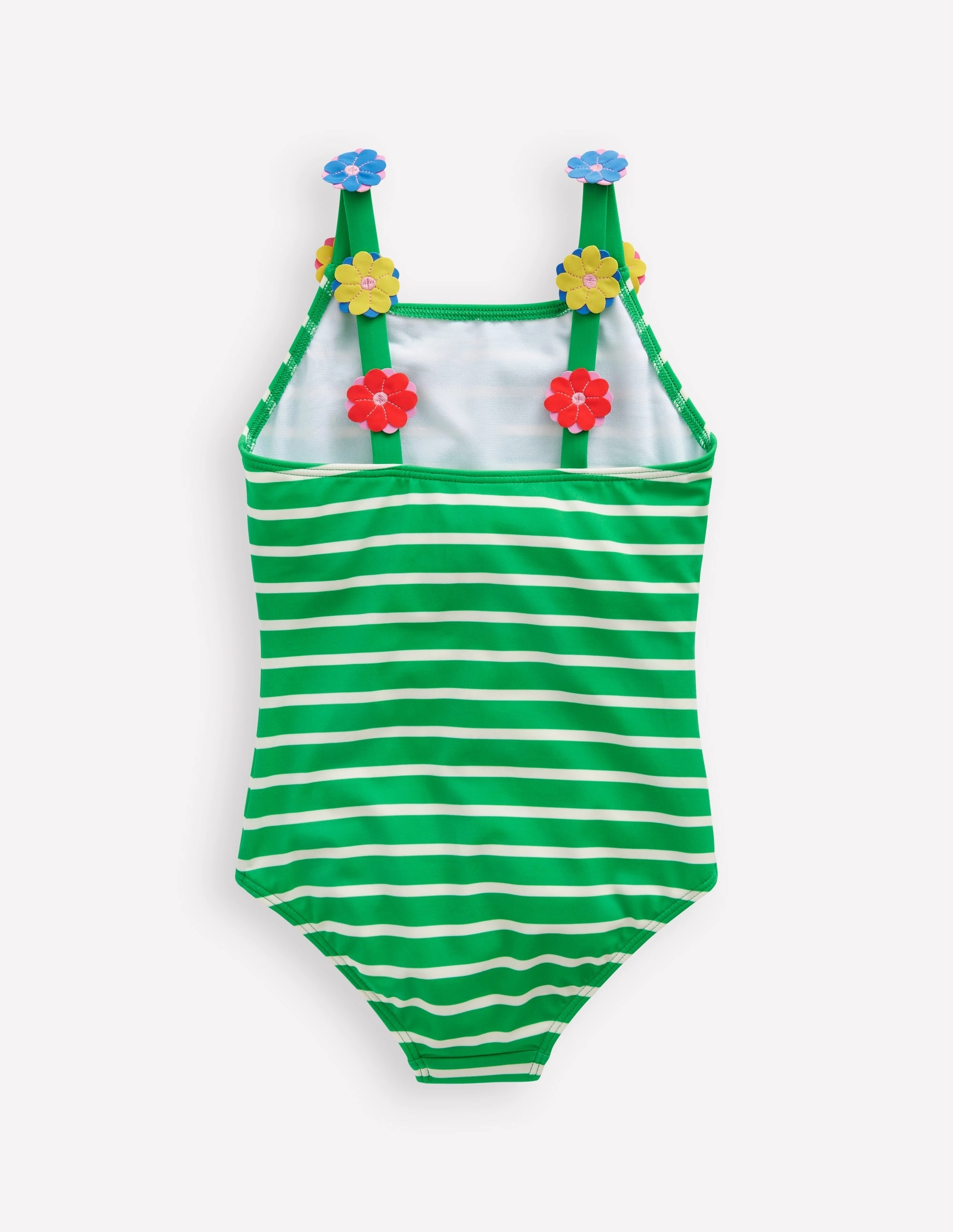 Appliqu??  Strap Swimsuit-Sapling Green Stripe Hearts High Neck Design Soft-touch
