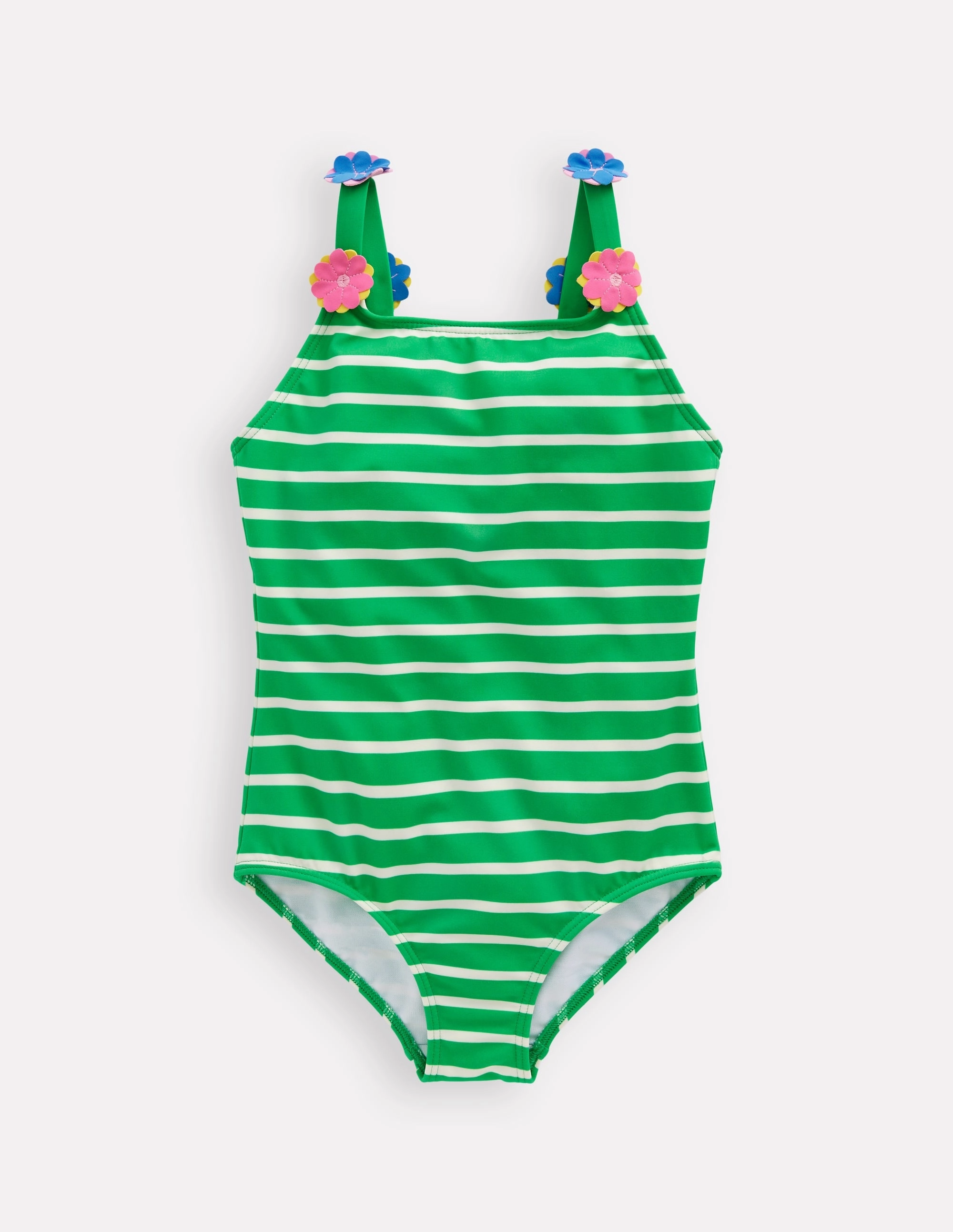 Appliqu??  Strap Swimsuit-Sapling Green Stripe Hearts Sun Protective Layer