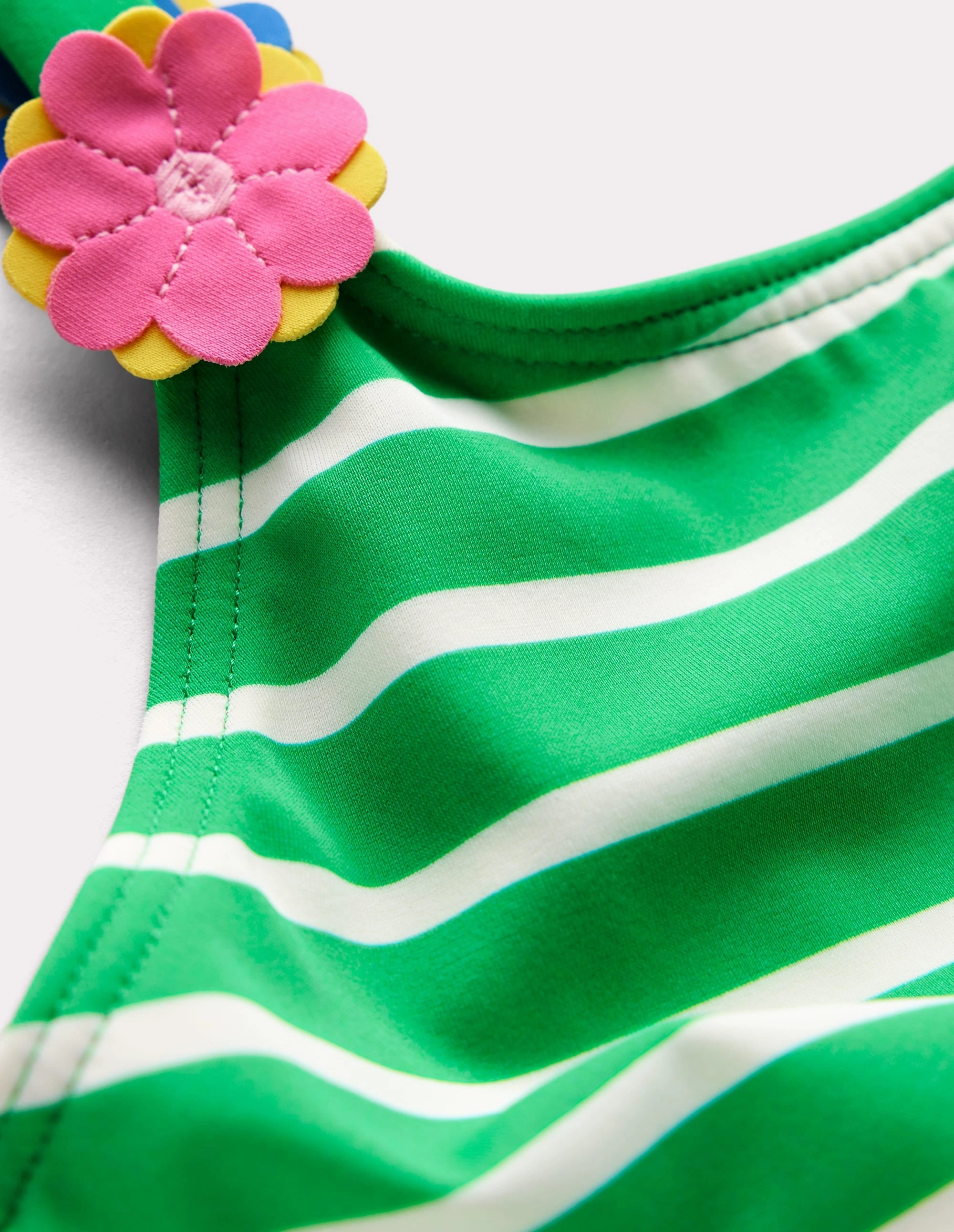 Appliqu??  Strap Swimsuit-Sapling Green Stripe Hearts Wide waistband Swim Gear