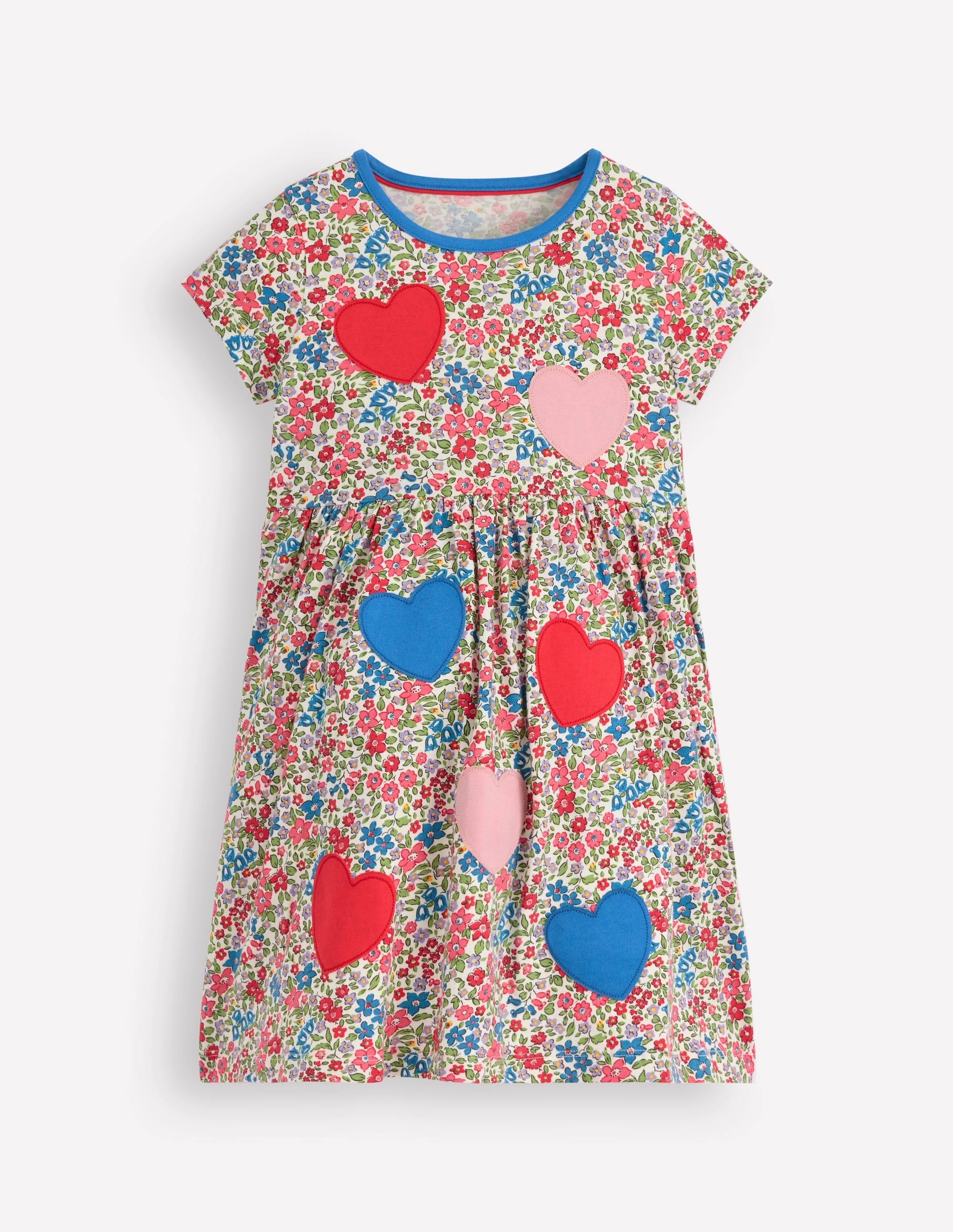 Flattering Design Wear Appliqu??  T-shirt Dress-Rose Pink Flowerbed Hearts
