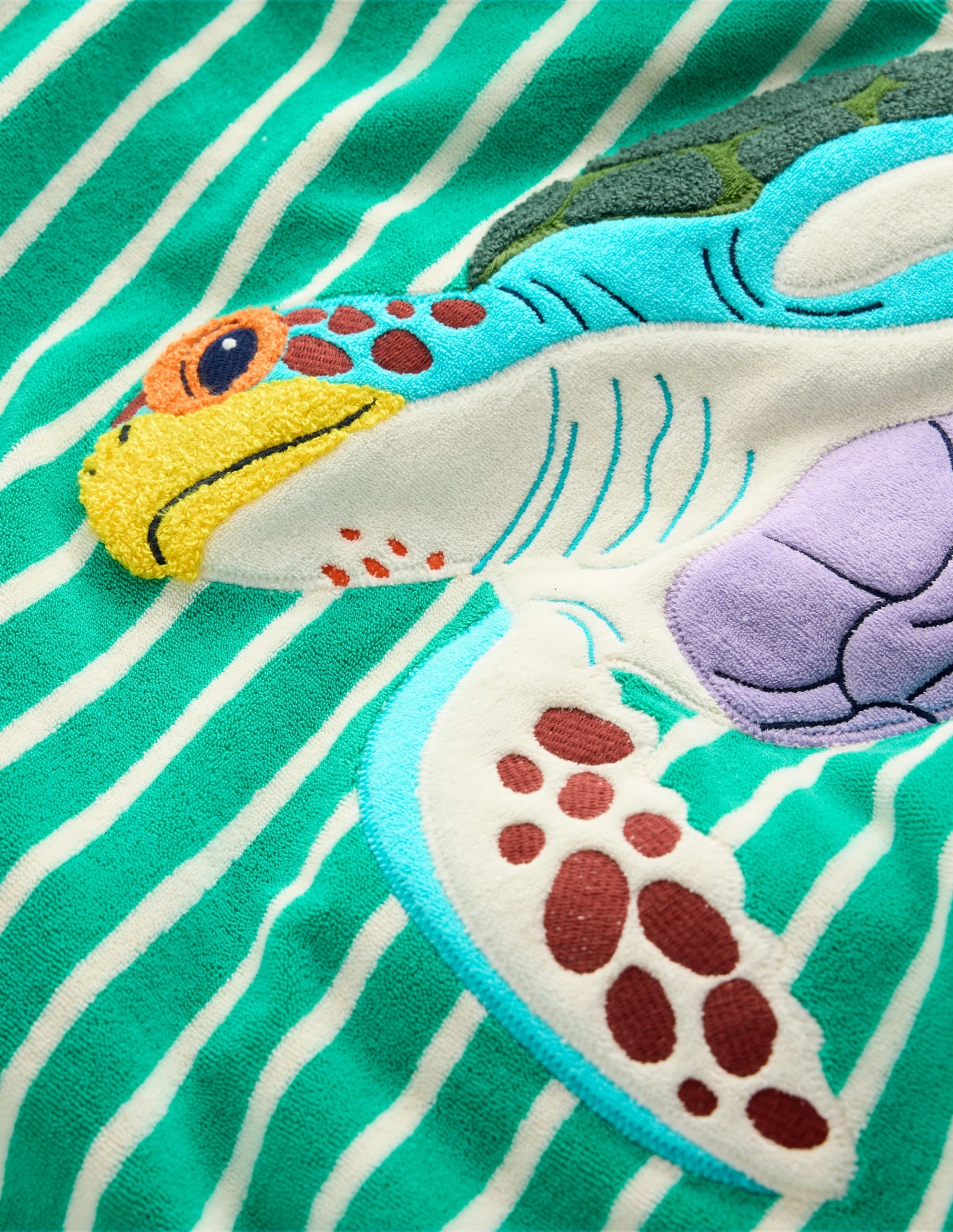 Appliqu?? Towelling Throw-on-Aquamarine Blue Turtle Snag Resistant Surface