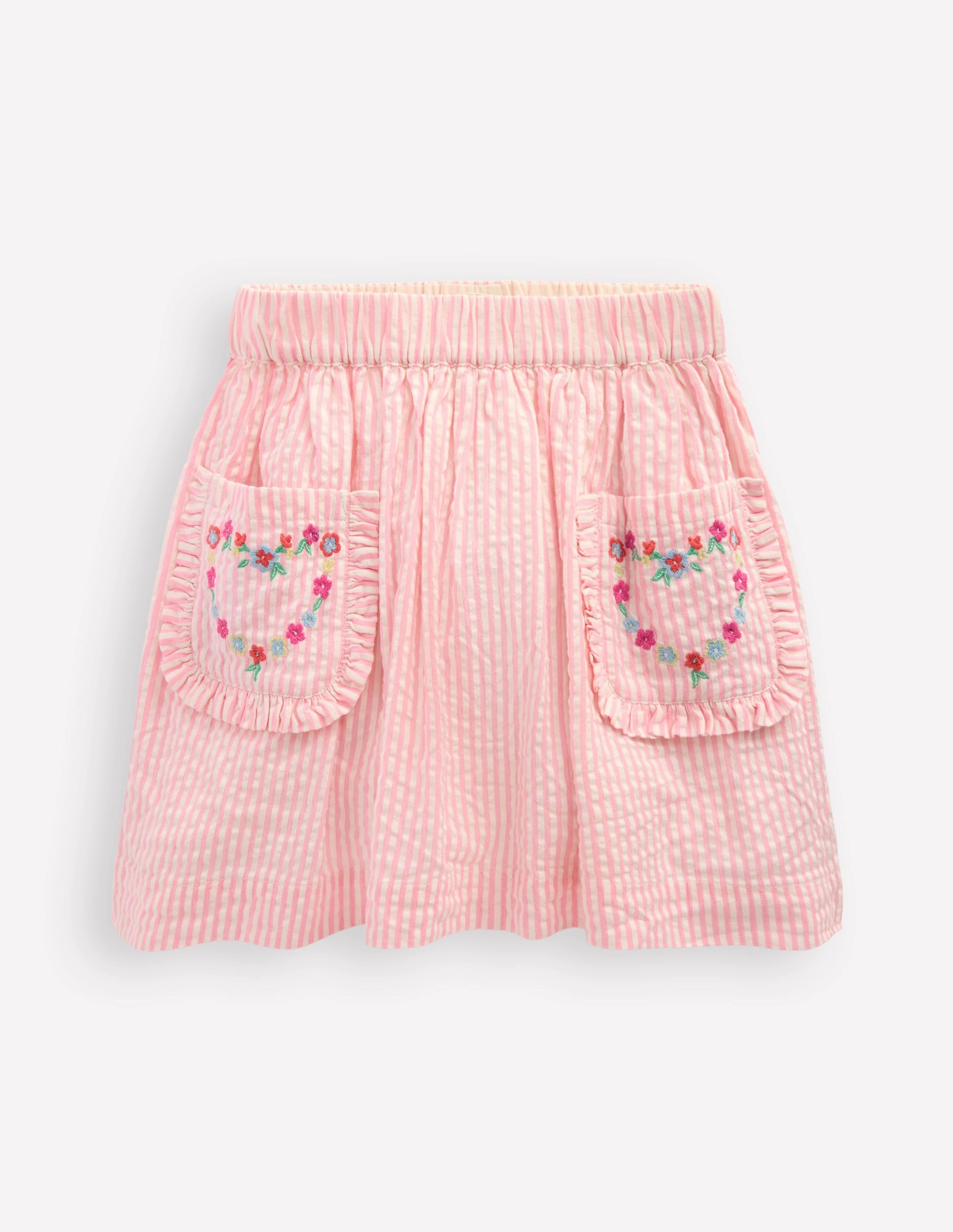 Non Irritating Texture Crisp Details Applique Pocket Skirt-Cosmos Pink Daisy Chain