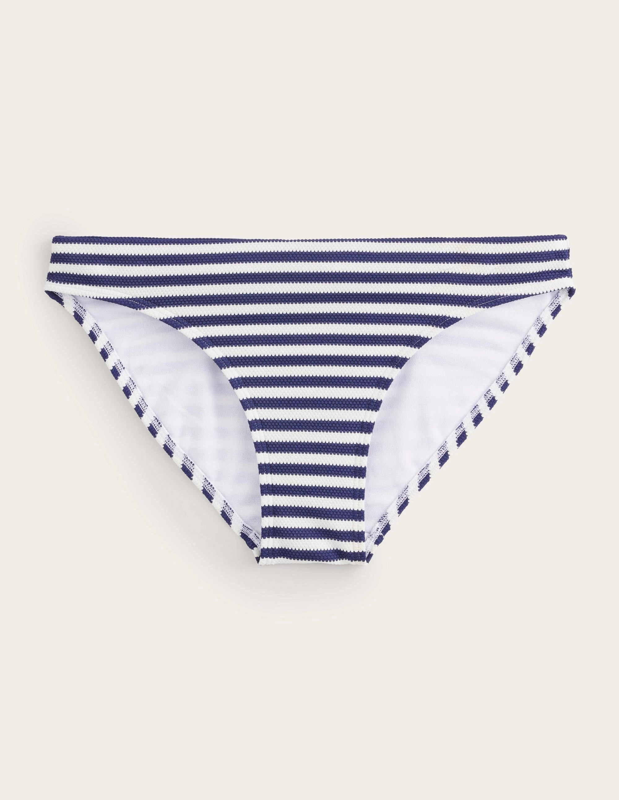 Arezzo Texture Bikini Bottoms-Navy, Ivory Texture Stripe Shimmer Finish Hydrophobic Lining