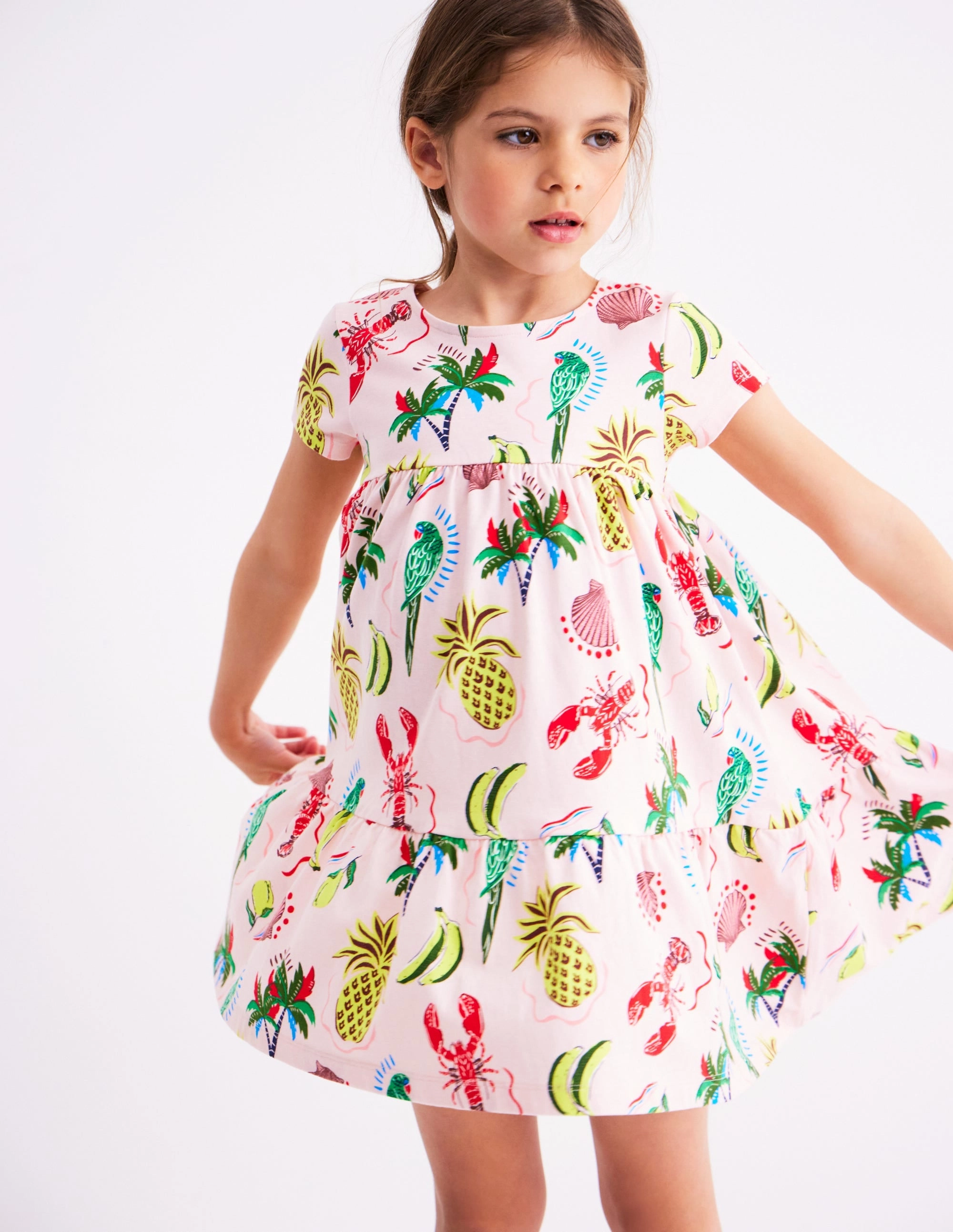 Easy Layers Ariel Twirly Jersey Dress-Chalk Pink Tropical Print