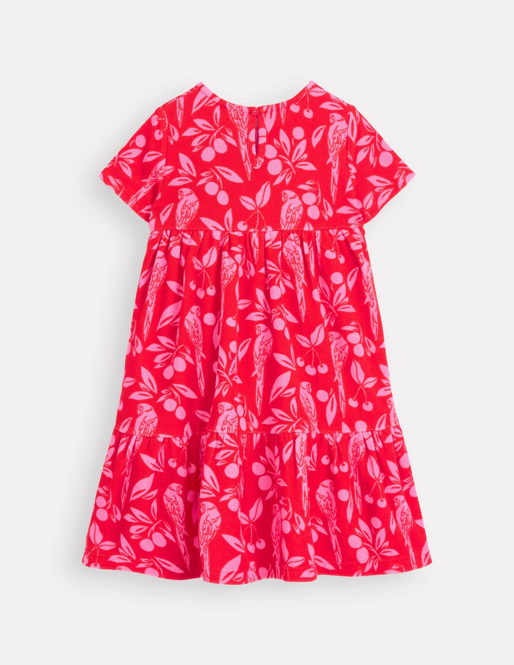 Ariel Twirly Towelling Dress-Poppy Red Parrot Palm Effortless Comfort