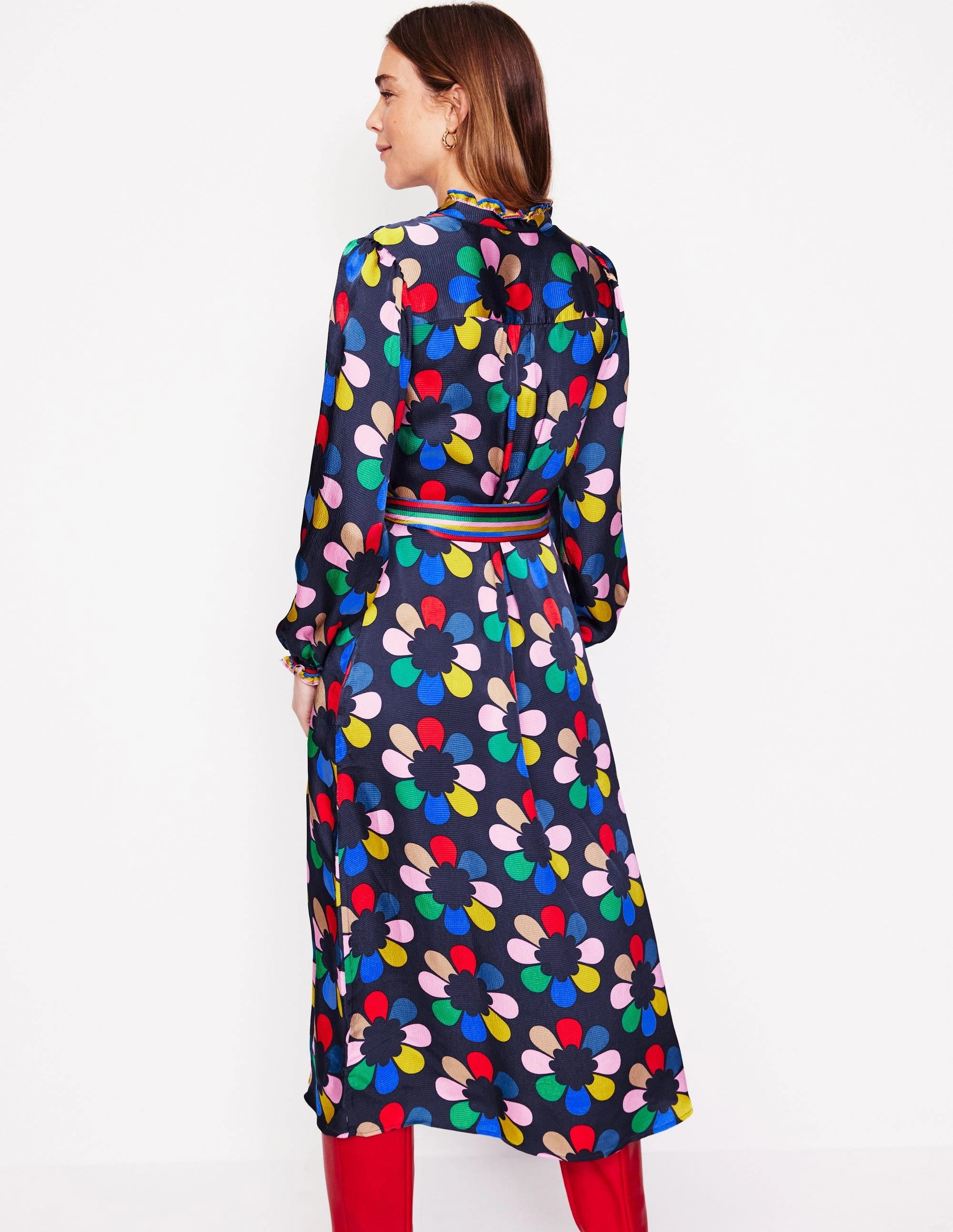 Smart Piece Jasmine Satin Midi Dress-Multi, Structured Petal