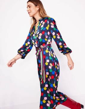 All Day Look Jasmine Satin Midi Dress-Multi, Structured Petal