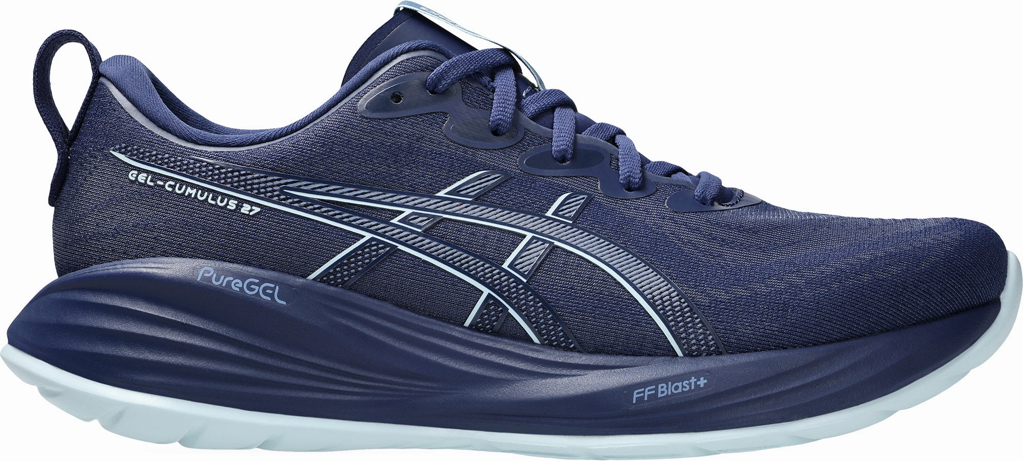 hilly track running wear Contoured Arch Bridge Asics Gel Cumulus 27 Mens Running Shoes - Blue
