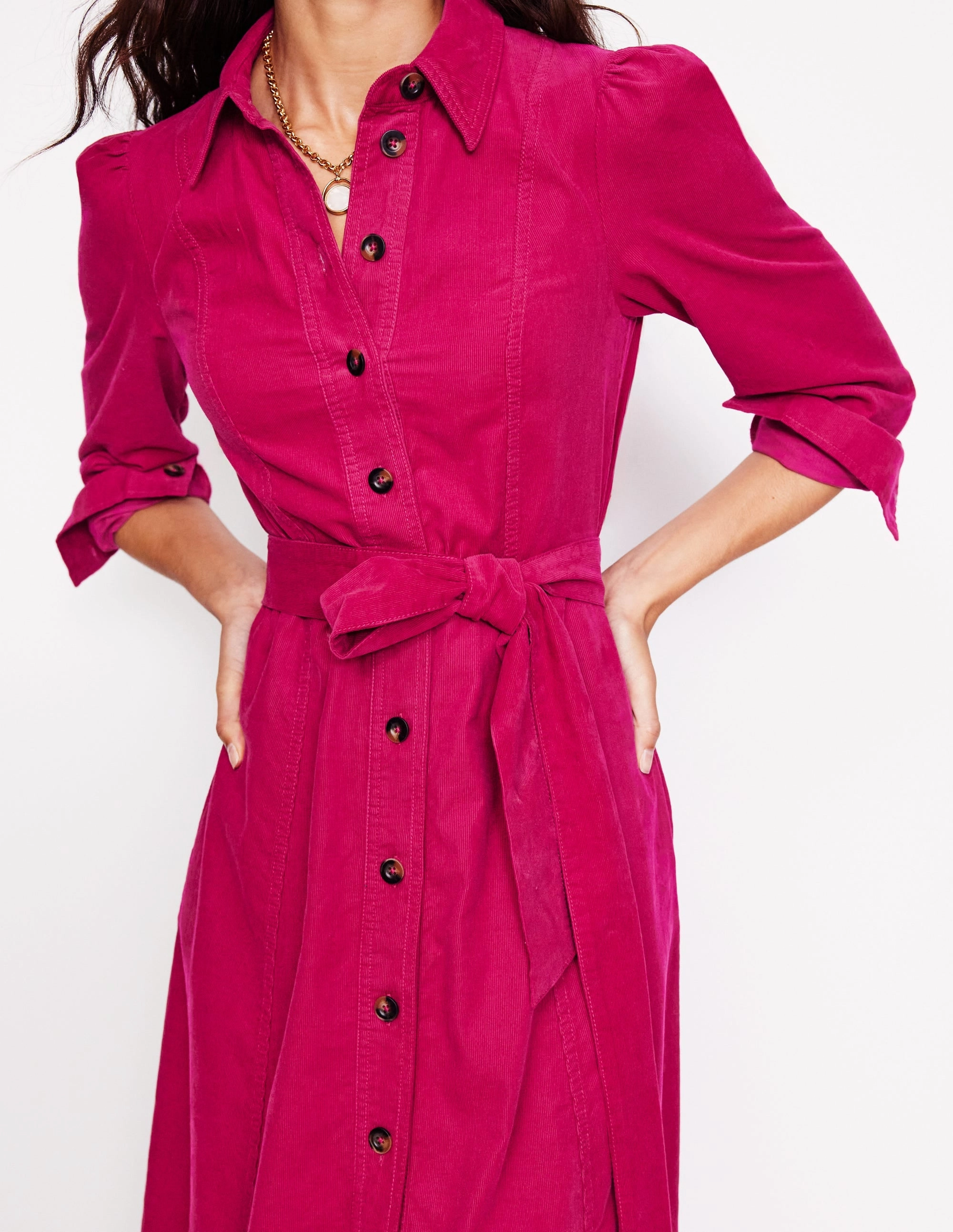 Classy Look Aubrey Cord Midi Shirt Dress-Cherry Jam
