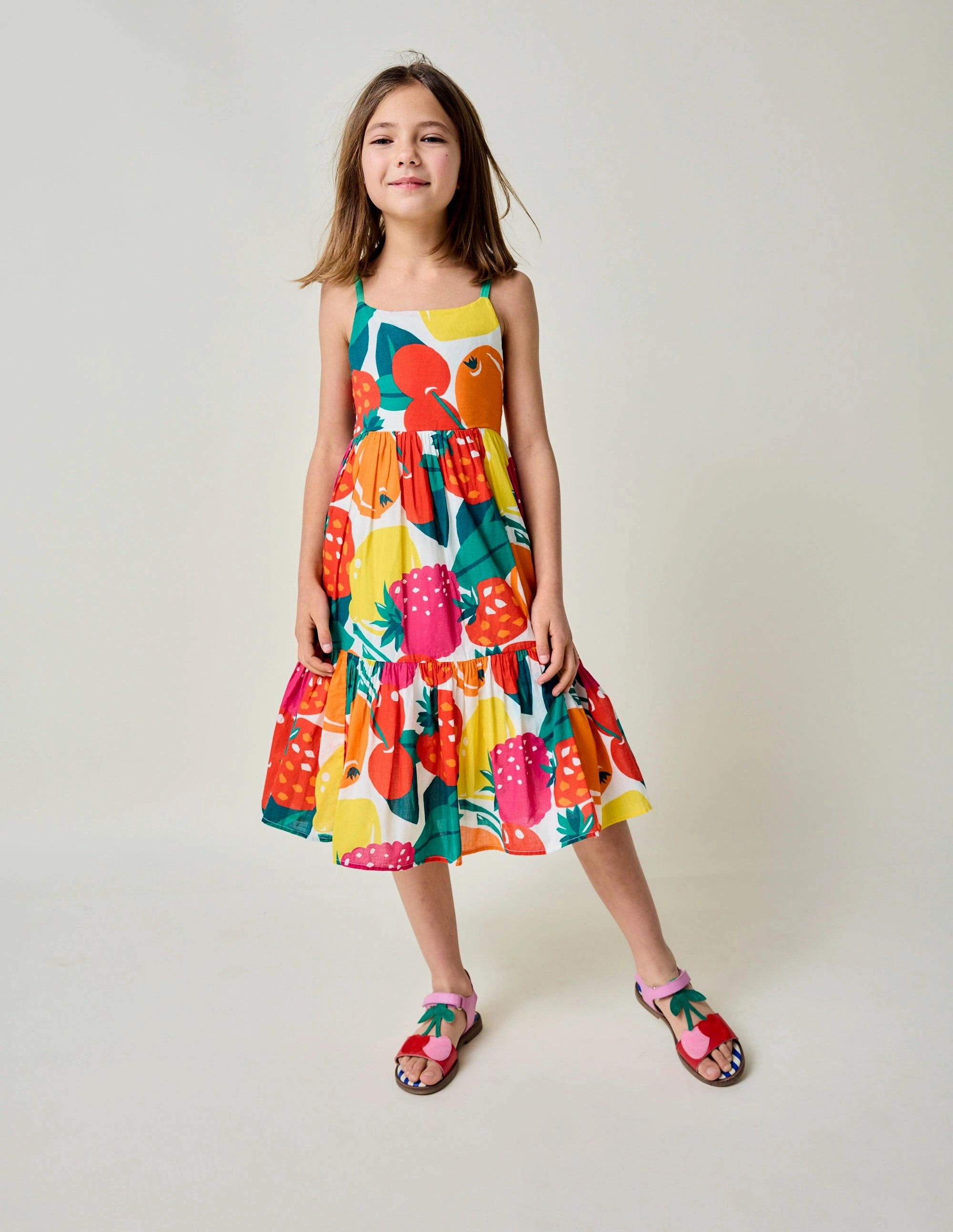 Aurelia Tiered Twirly Dress-Multi Giant Fruit Fresh Texture