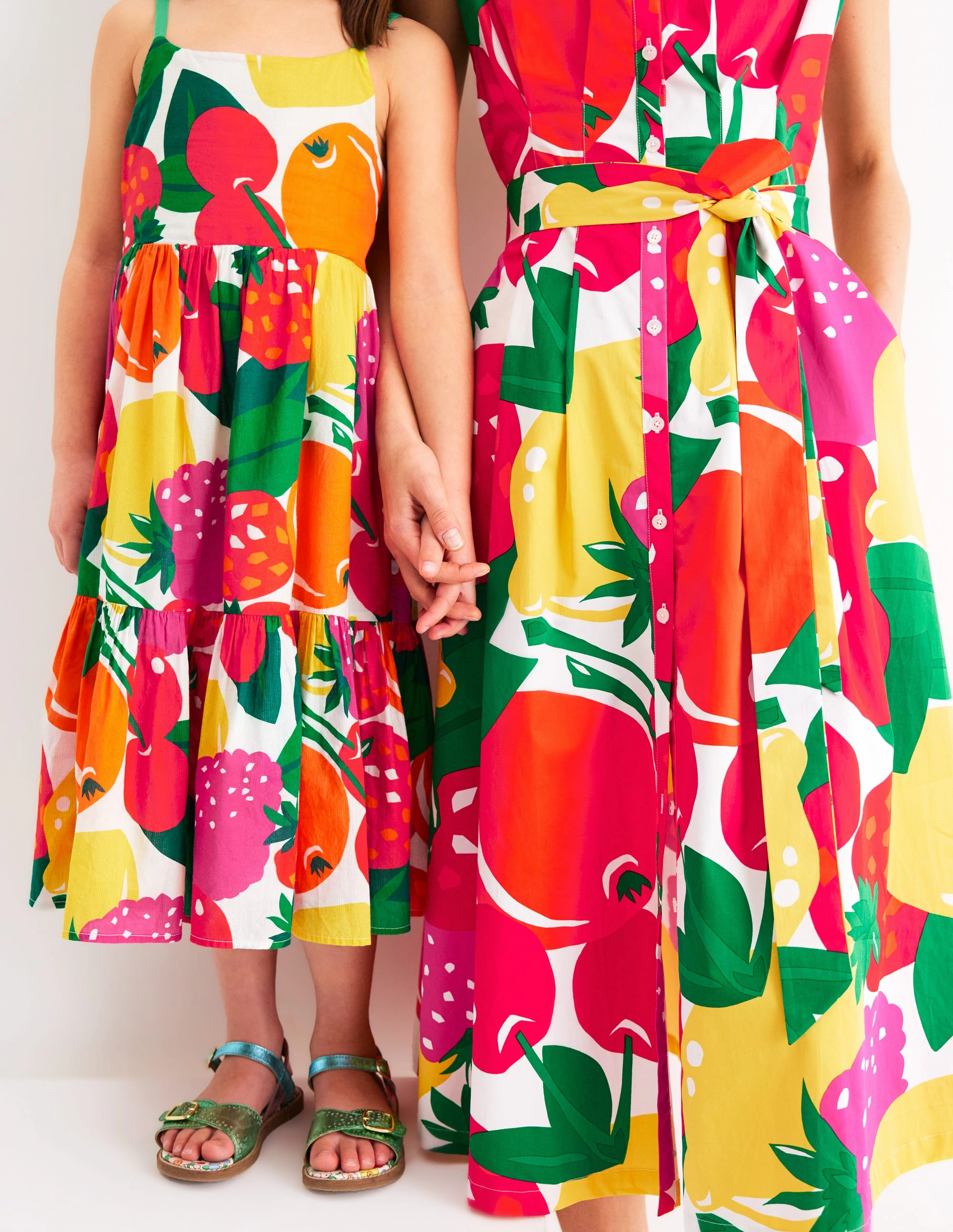 Aurelia Tiered Twirly Dress-Multi Giant Fruit AntiStaticMaterial Day Fit