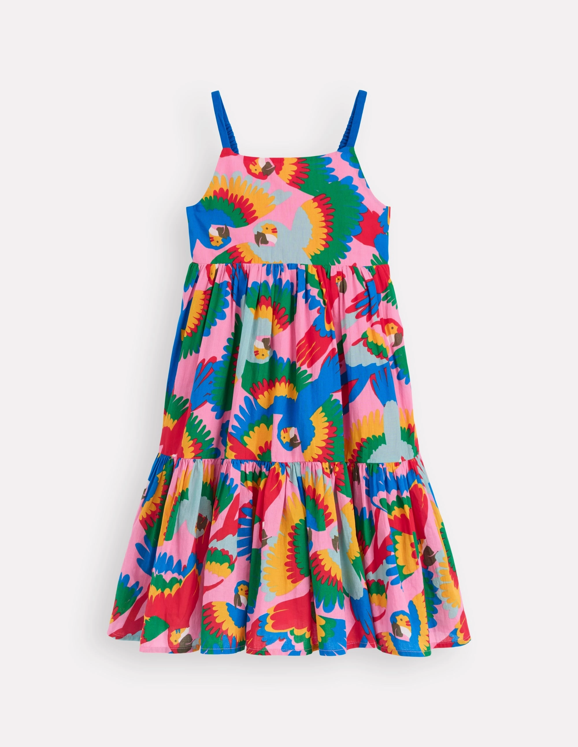 Chic Tailoring Lower Hem Aurelia Tiered Twirly Dress-Multi Rainbow Parrot