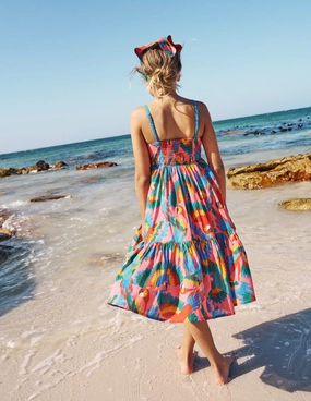 Aurelia Tiered Twirly Dress-Multi Rainbow Parrot Versatile Layer Wear