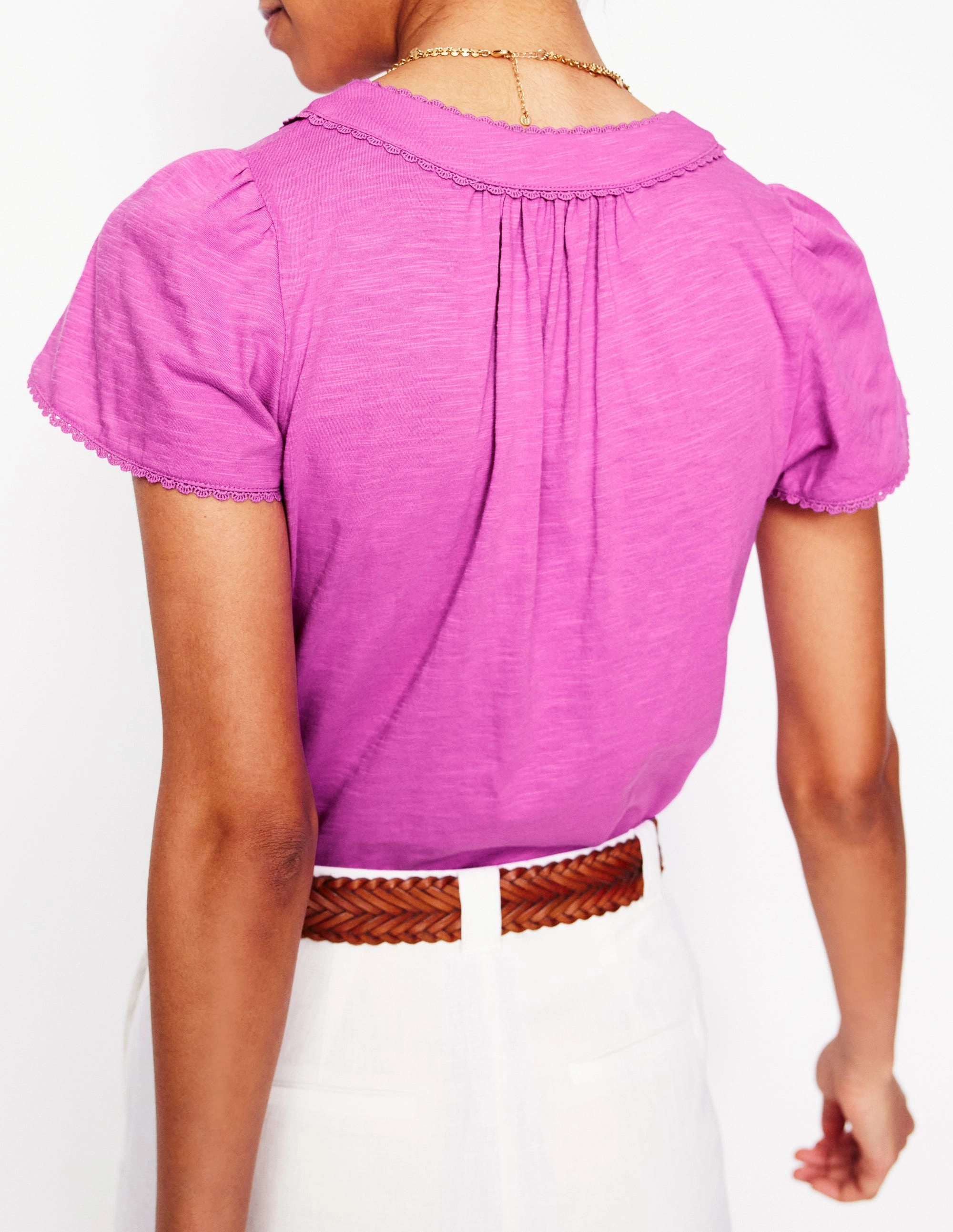 Breathable Yarn Composition Ava Short Sleeve Top-Radiant Orchid