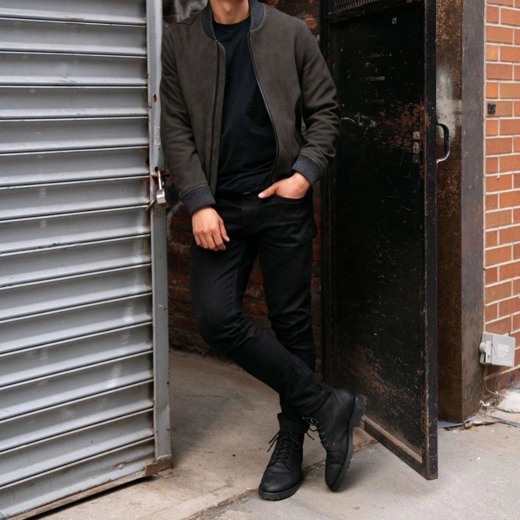 Four Way Stretch Fabric Bomber Jacket | Dark Grey