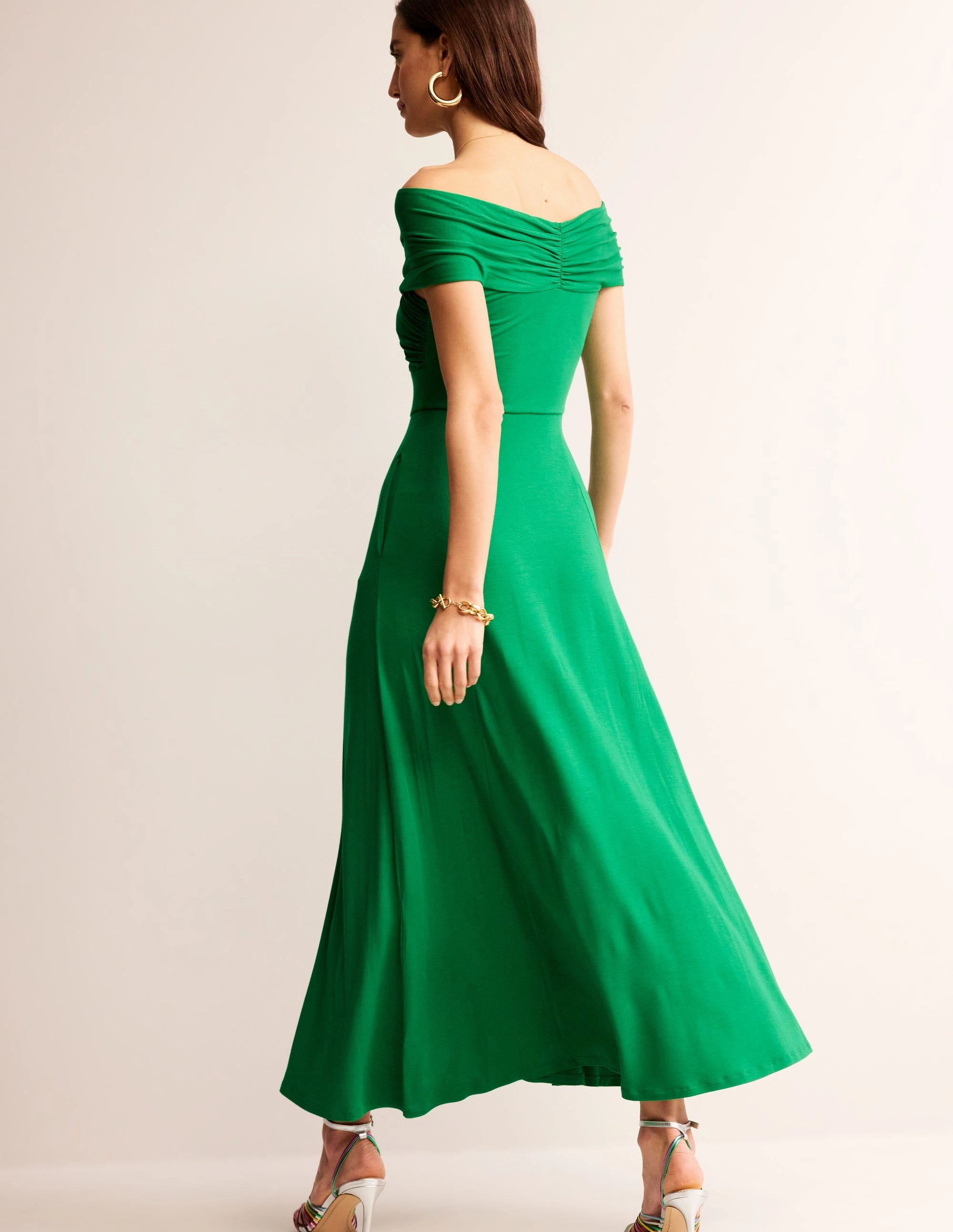 light layering Neutral Layer Bardot Jersey Maxi Dress-Green Tambourine
