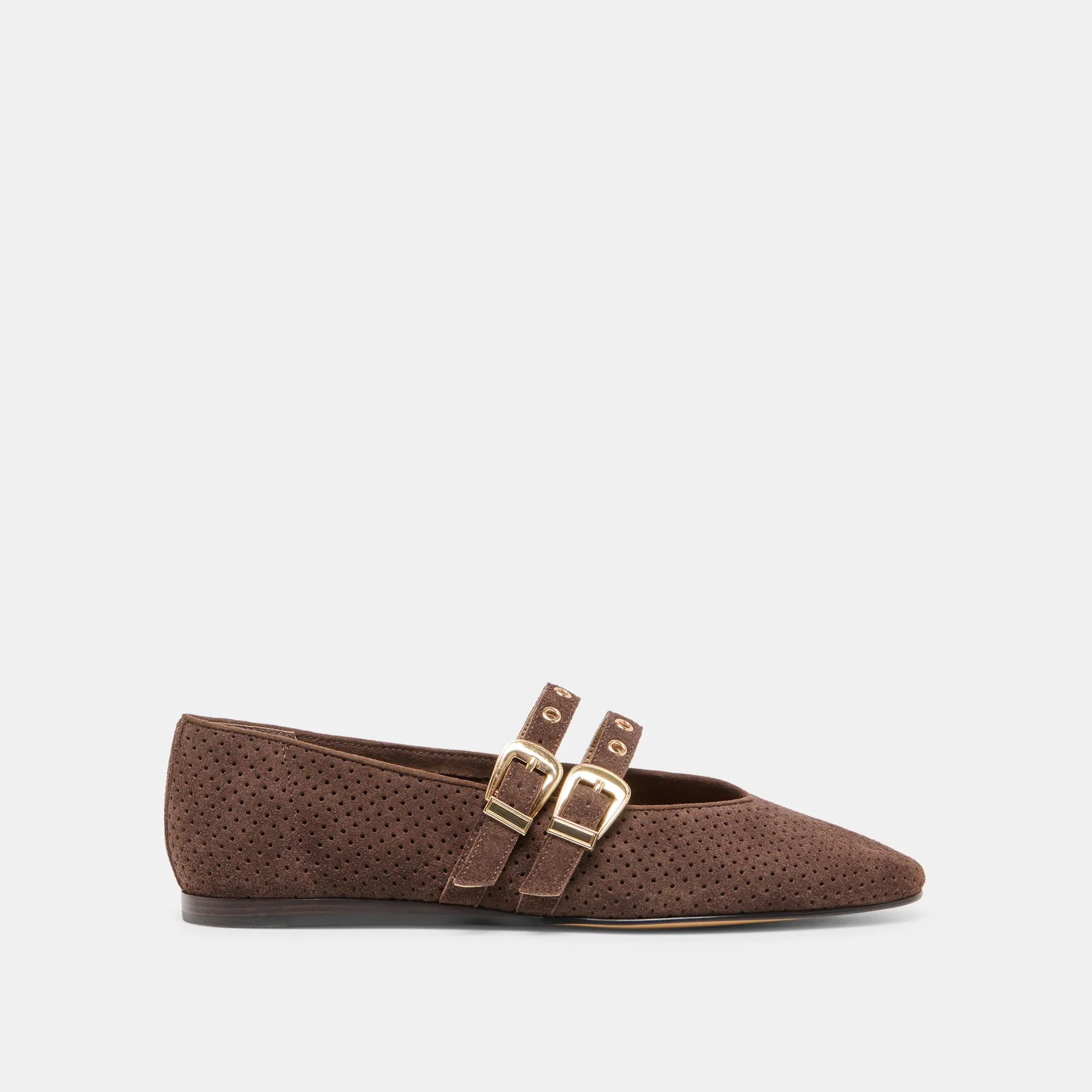 BAYLEE GROMMET BALLET FLATS DK BROWN PERFORATED SUEDE Peace Path