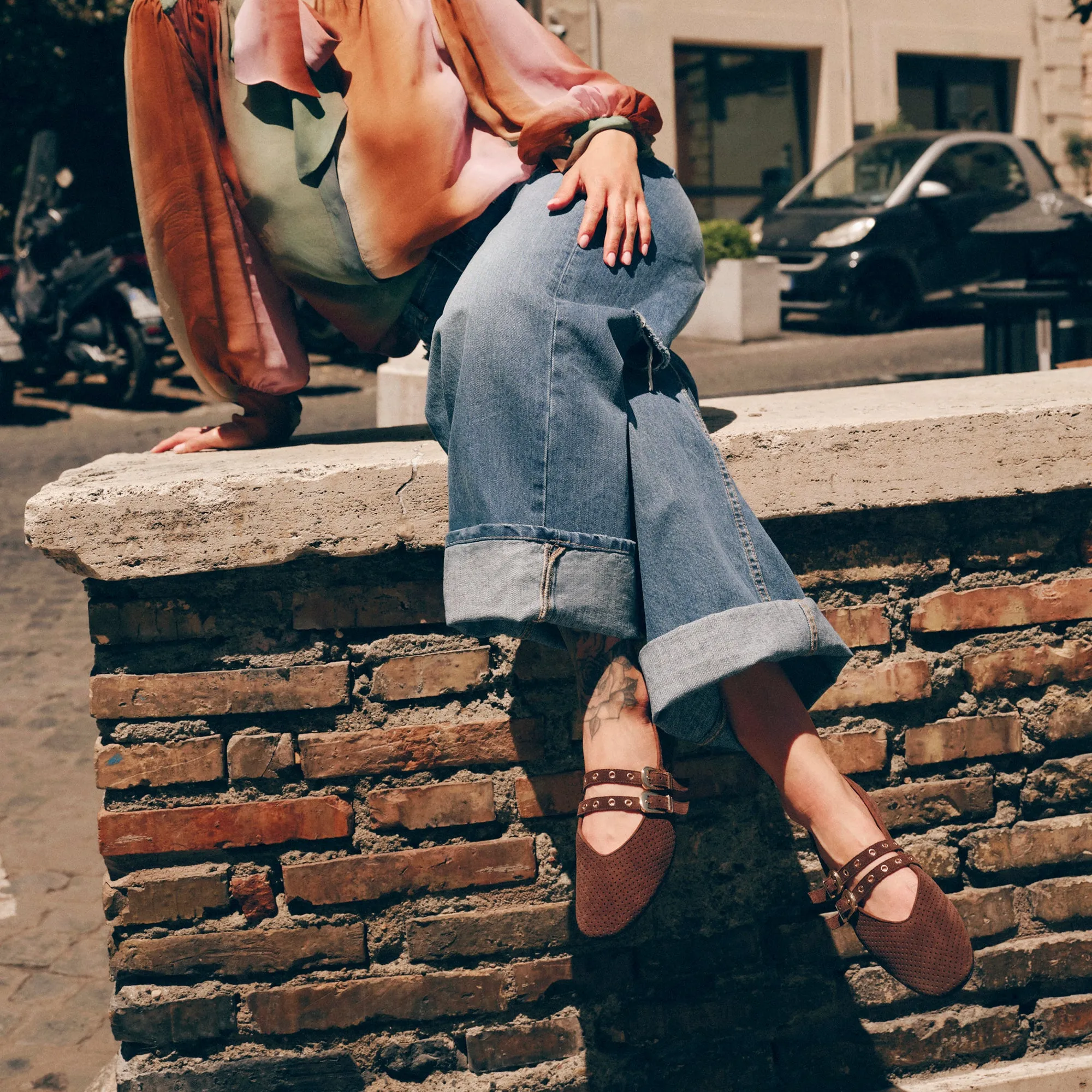 Indoor Use BAYLEE GROMMET BALLET FLATS DK BROWN PERFORATED SUEDE