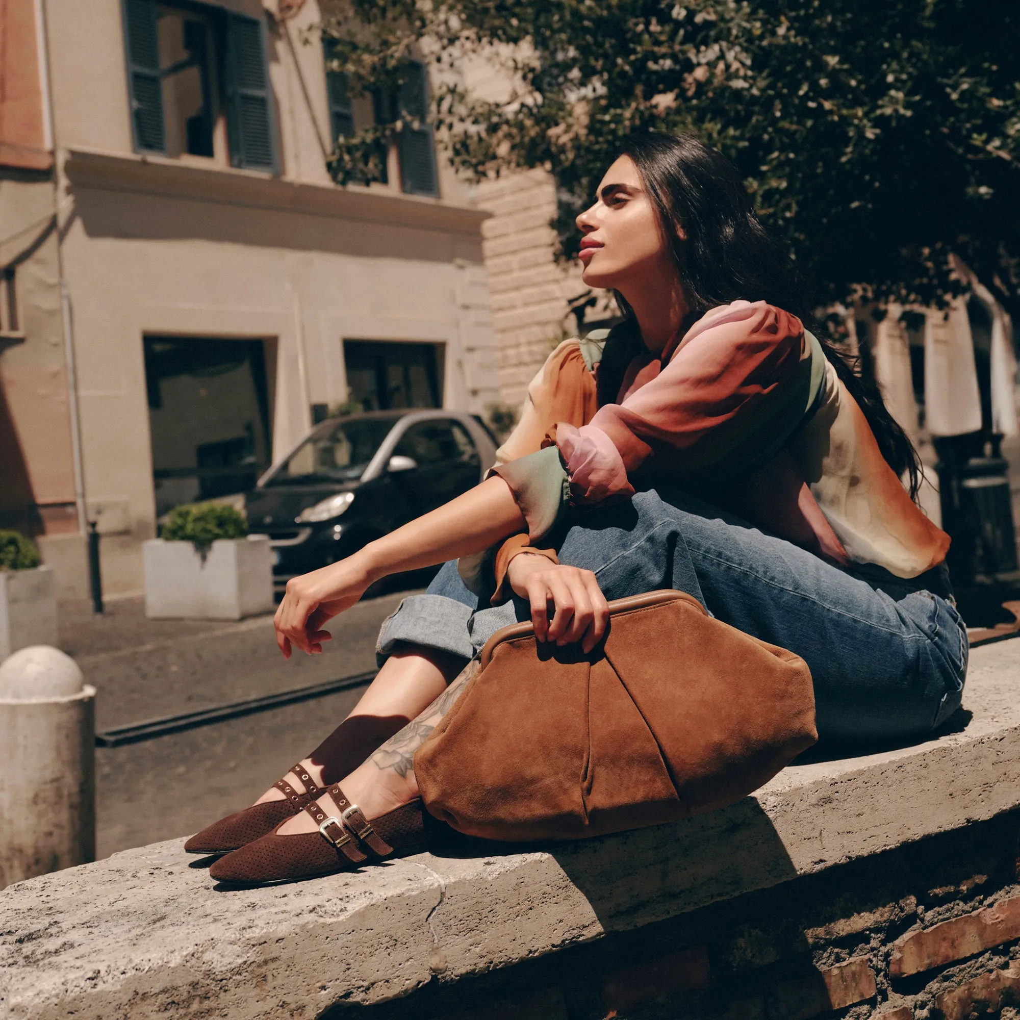 active shoes Island Glow BAYLEE GROMMET BALLET FLATS DK BROWN PERFORATED SUEDE