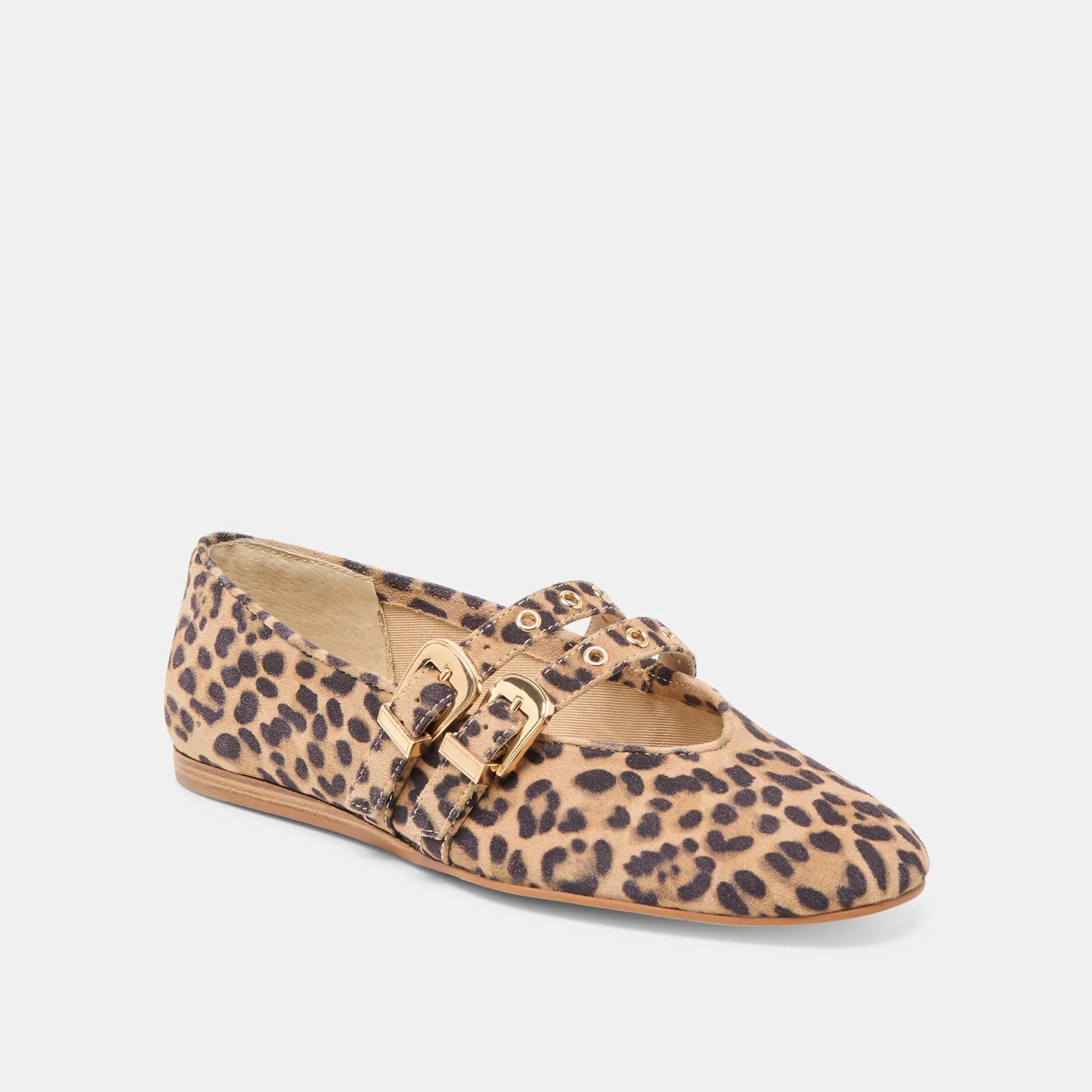 BAYLEE GROMMET BALLET FLATS DK LEOPARD PRINTED SUEDE River Step Minimalist Design
