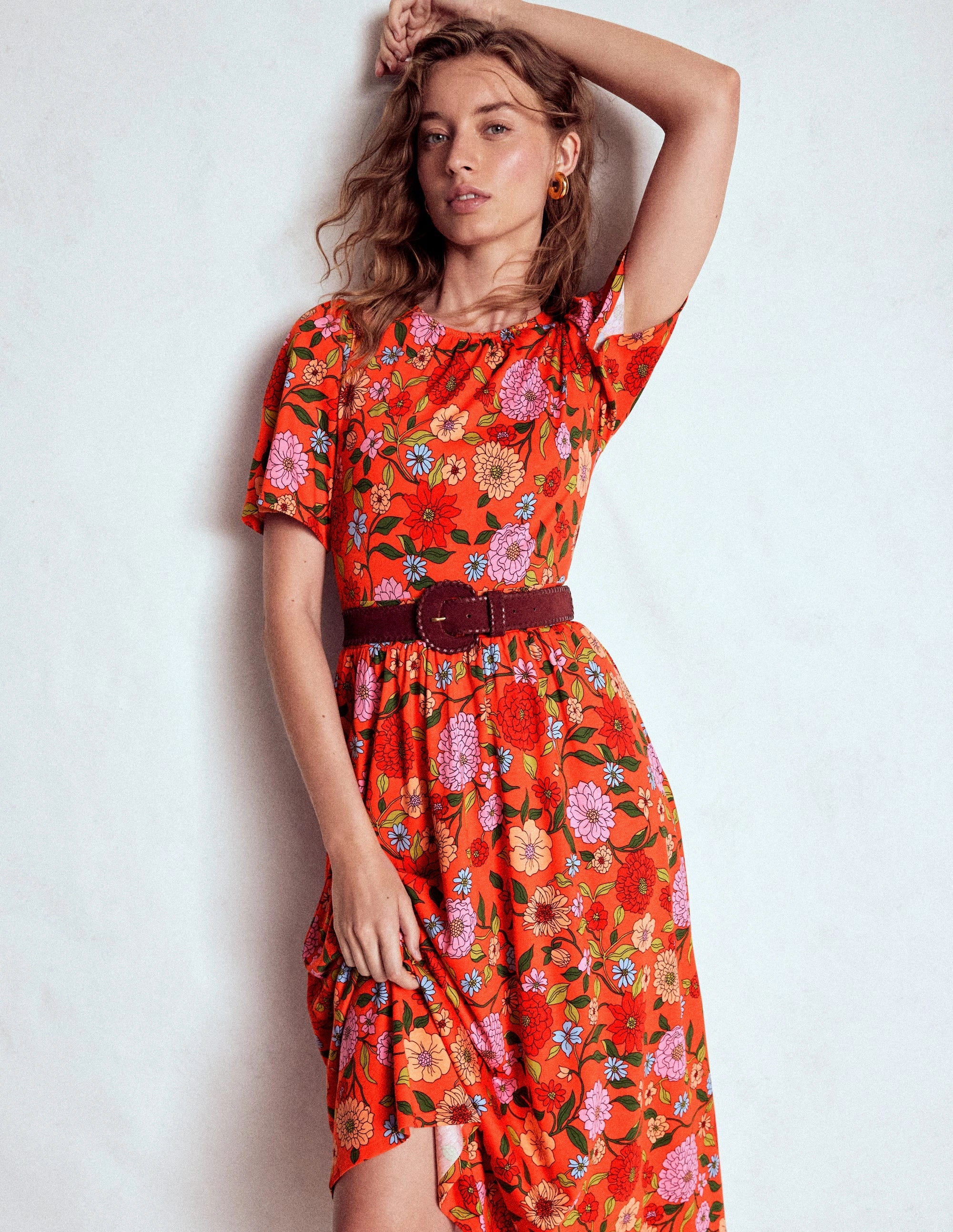 Louisa Jersey Midi Dress-Firecracker Red, Dahlia Trail Shine Dressy Sophisticated cocktail dress