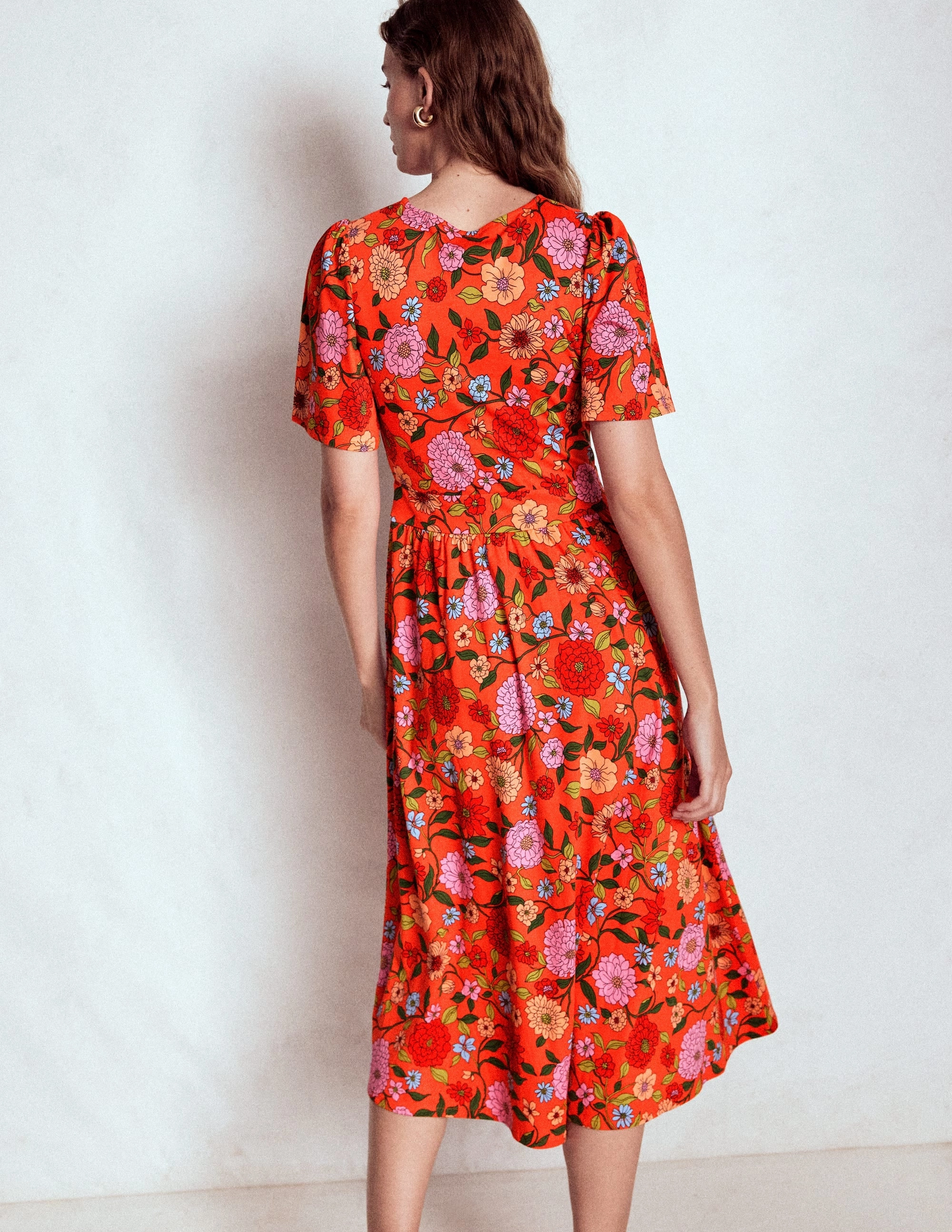 Low Key Louisa Jersey Midi Dress-Firecracker Red, Dahlia Trail