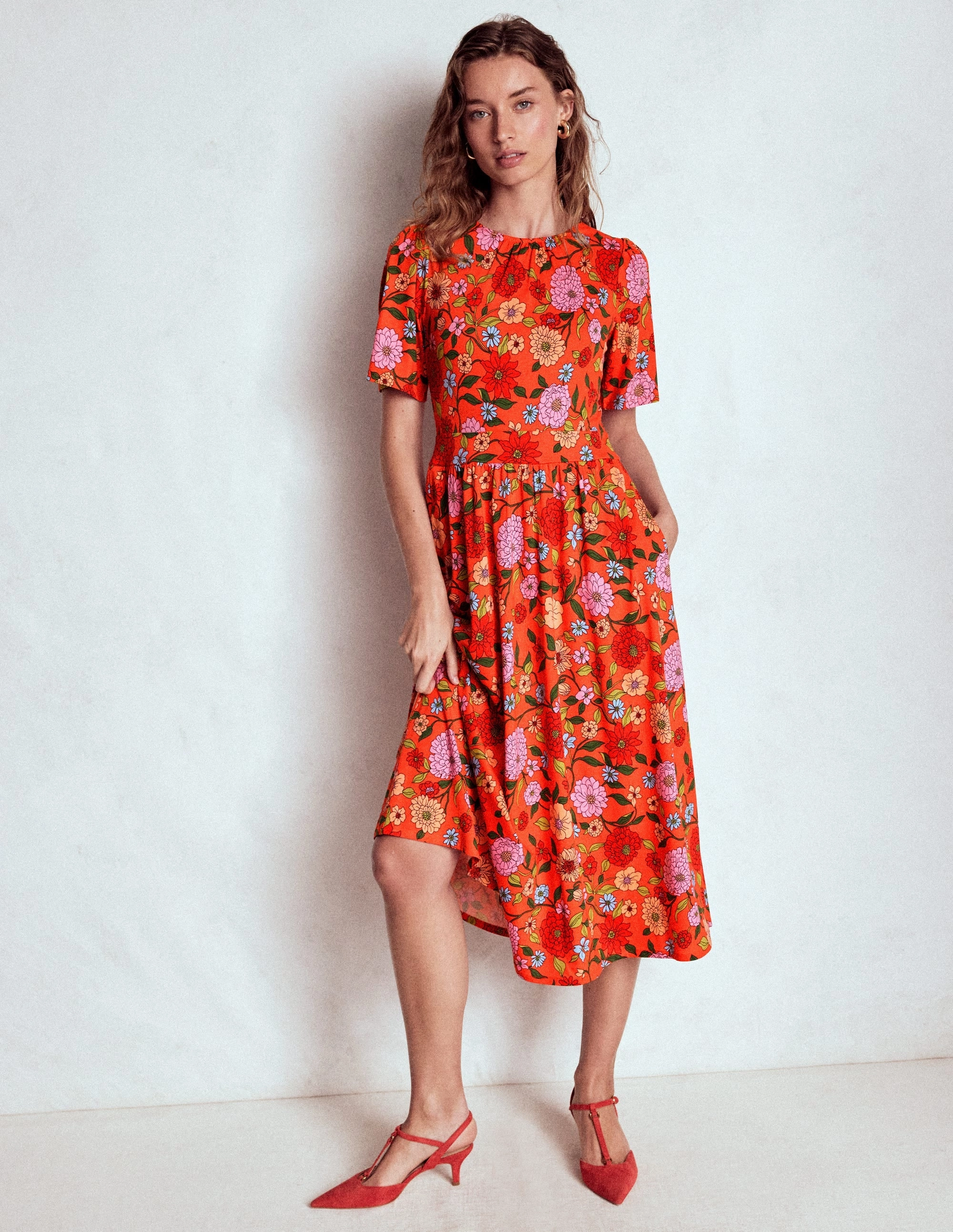 Louisa Jersey Midi Dress-Firecracker Red, Dahlia Trail Tailored Comfort