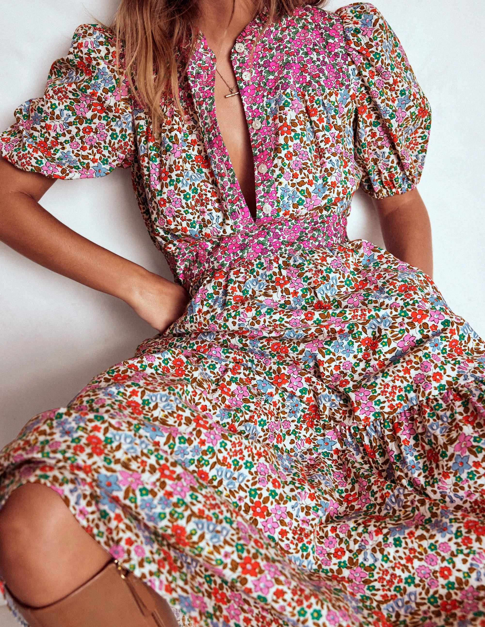 Beatrice Cotton Maxi Dress-Multi, Flowerbed Cluster Calm Flow Vibrant Layer