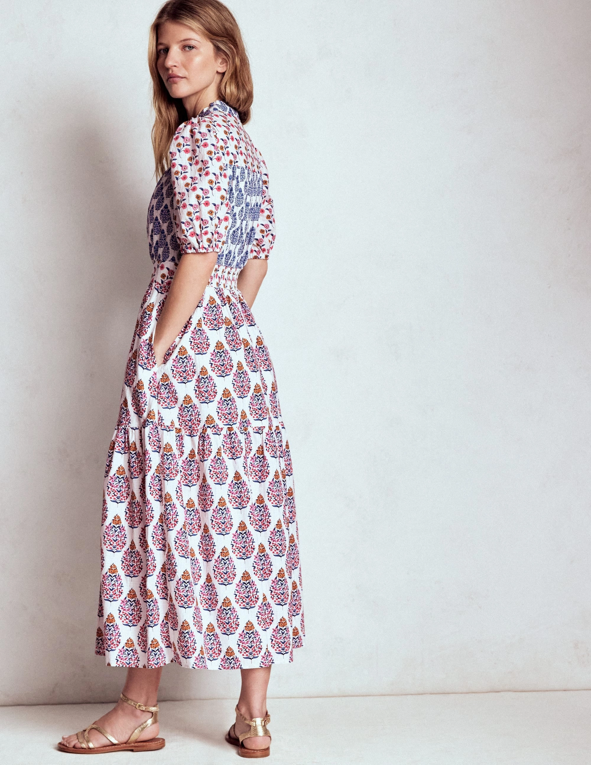 Sophisticated Fit Chilly Comfort Wear Beatrice Cotton Maxi Dress-Multi, Wildflower Bouquet