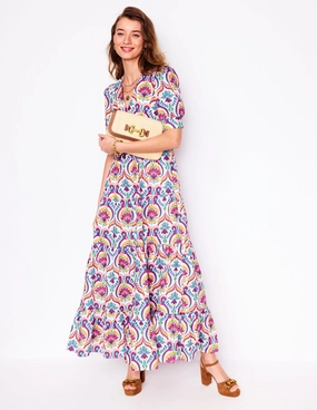 Bella Puff Sleeve Maxi Dress-Multi, Ornamental Floral Stylish Silhouette Olive Fresh