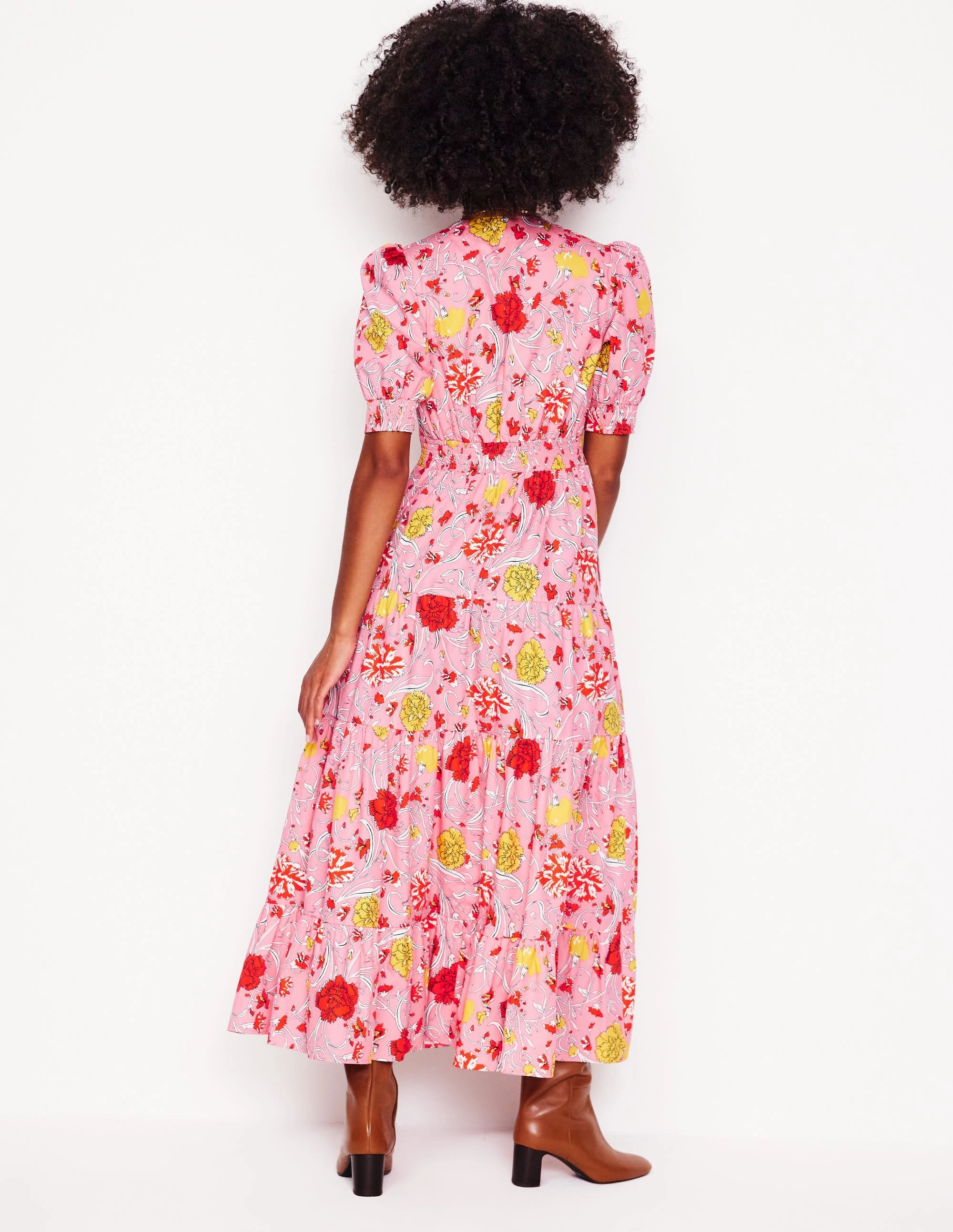 Bella Puff Sleeve Maxi Dress-Salmon Pink, Carnation Vine Quick Fit Mood Booster