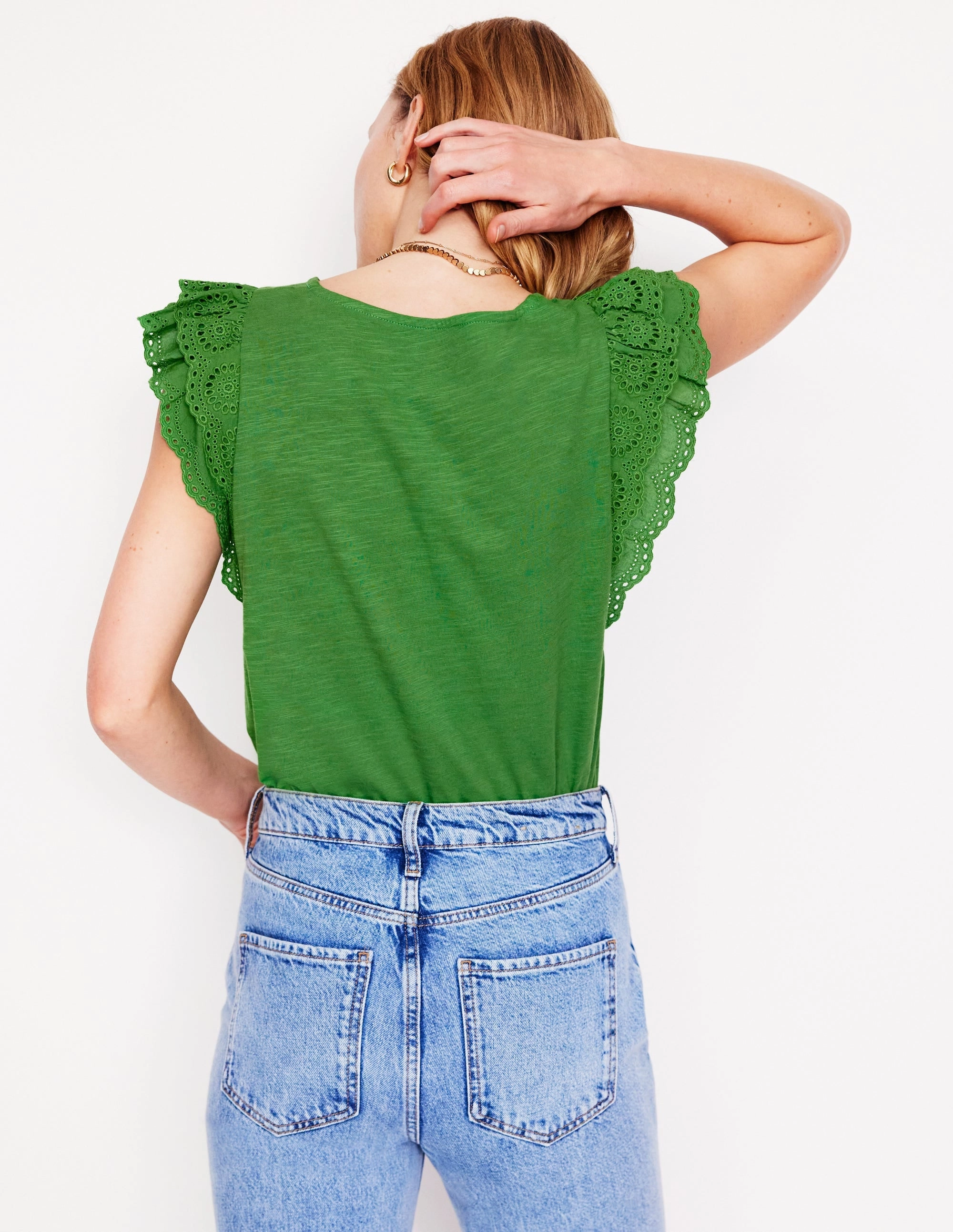 Belle Broderie Sleeve Top-Paradise Green Fashionable Layer All-Day Comfort Wear