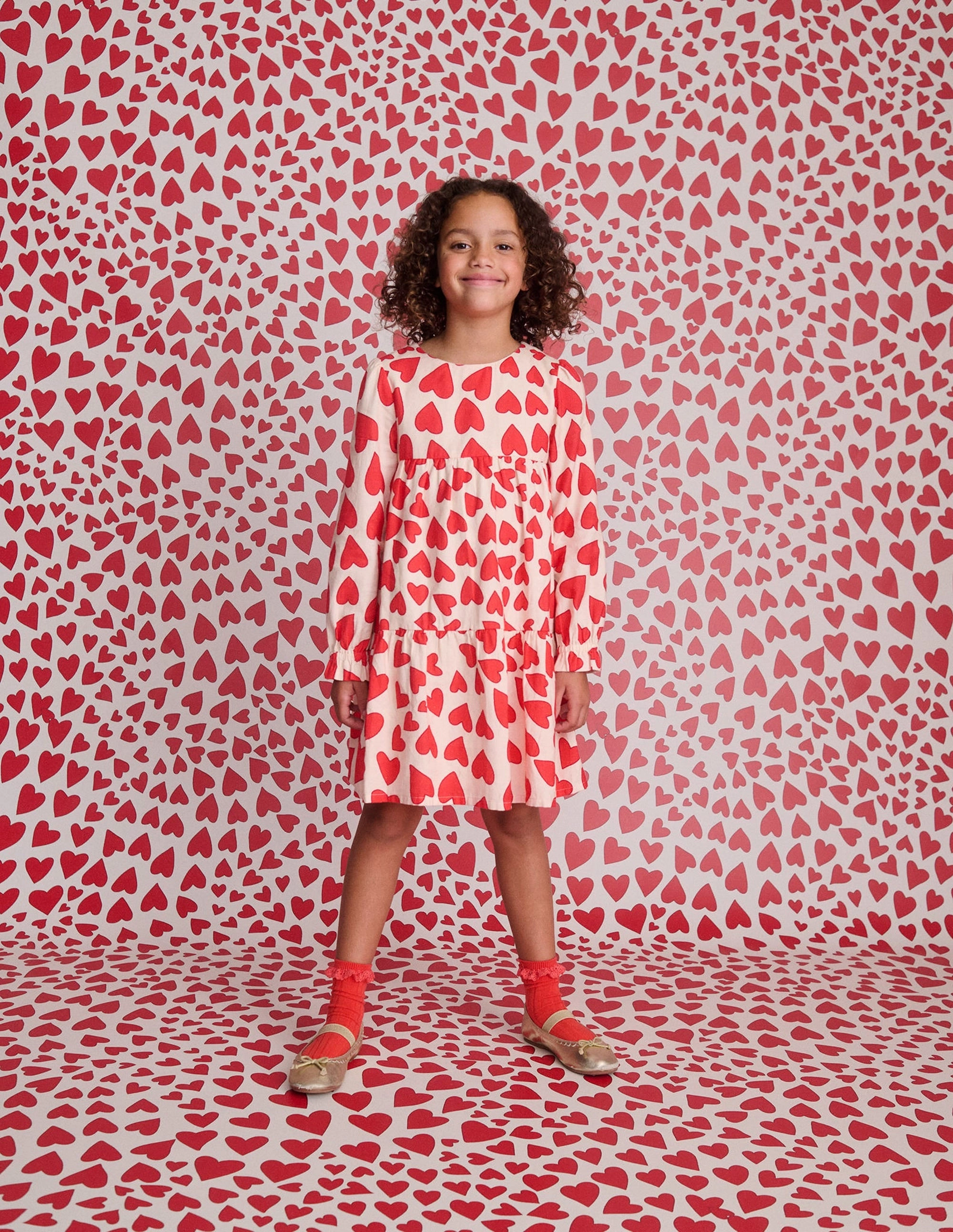 Betsy Tiered Twirly Dress-Poppy Red Hearts Leg-Lengthening FlexibleClosure
