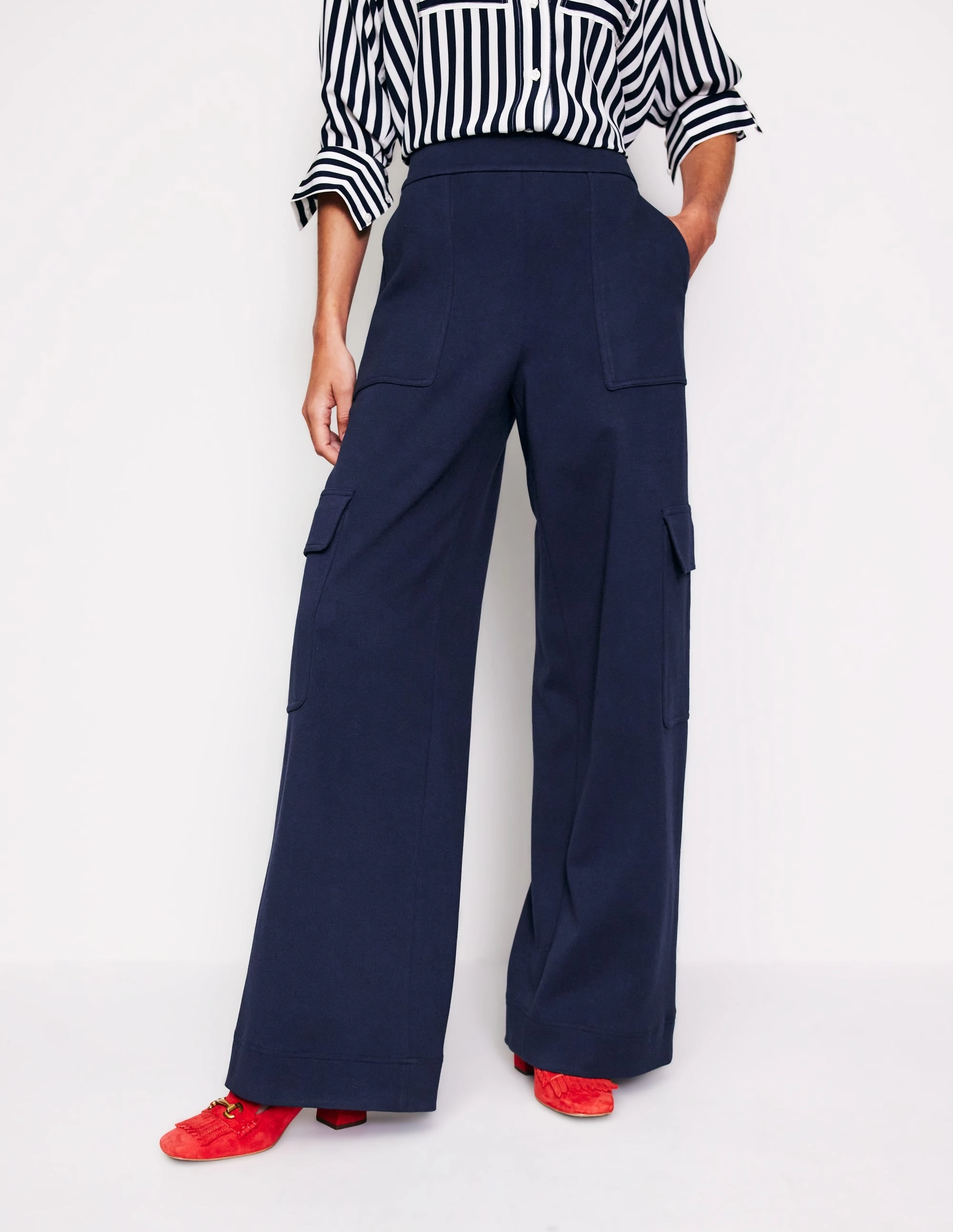 Ponte Twill Pull-on Trousers-Navy Breathable mesh