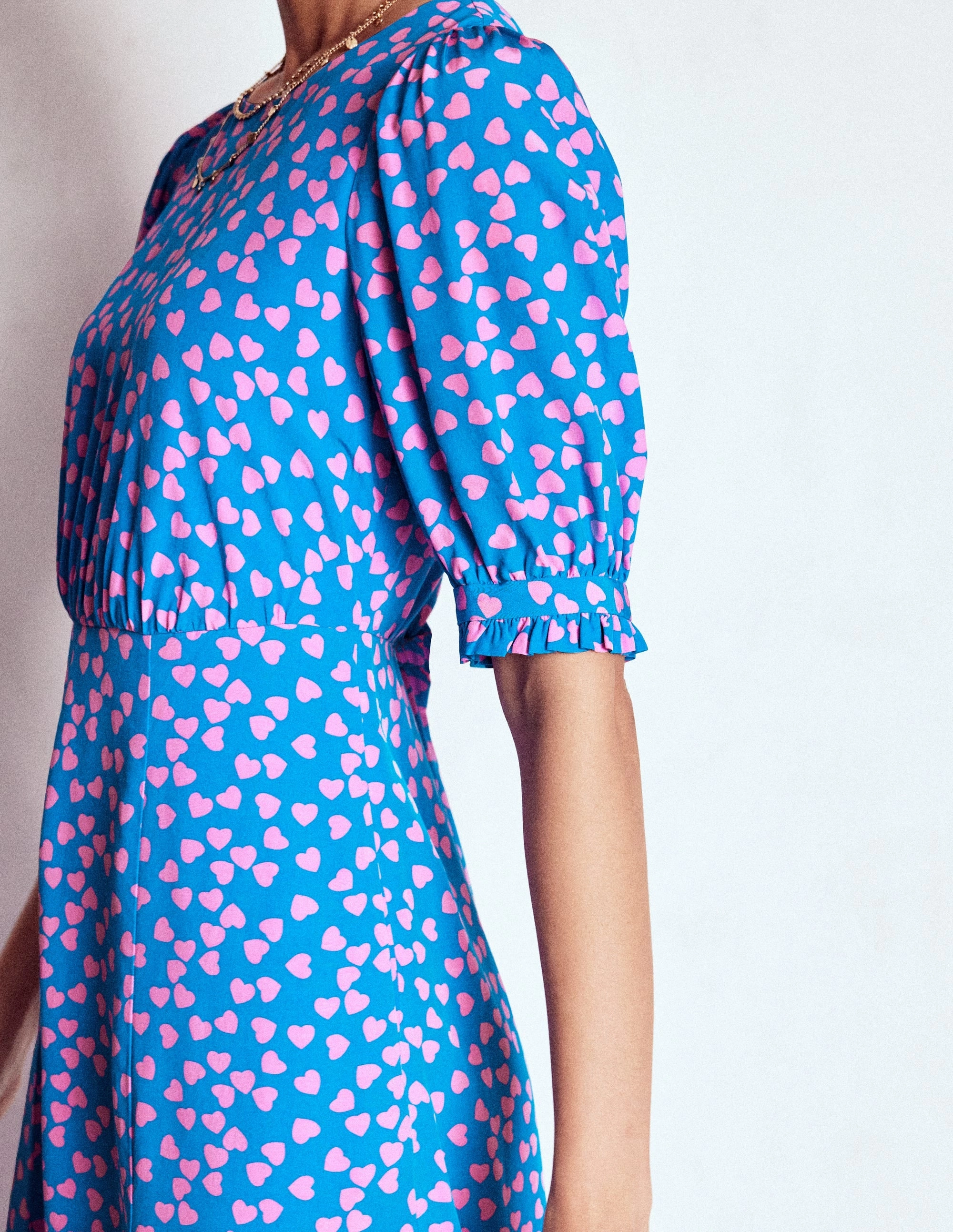 Sleek Tone Blanca Midi Tea Dress-Kingfisher Blue, Heart Cascade