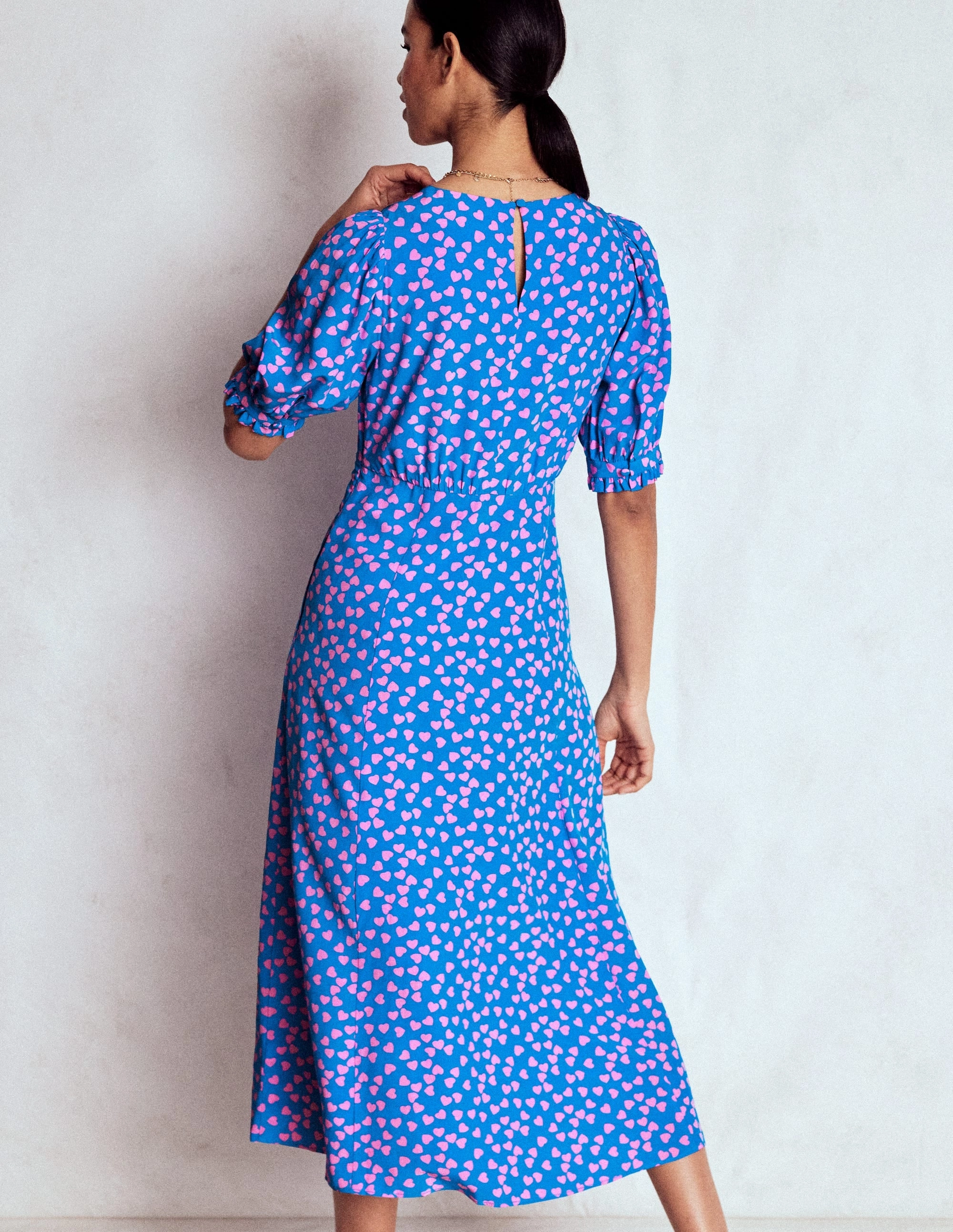 Dreamy Silhouette Blanca Midi Tea Dress-Kingfisher Blue, Heart Cascade